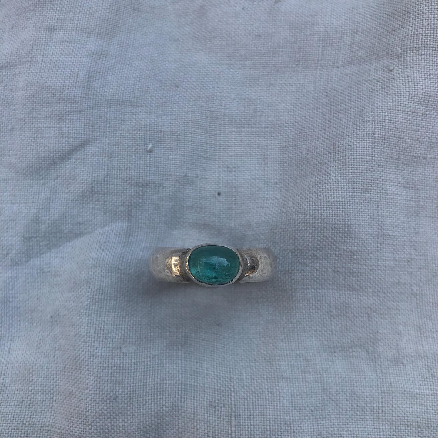 Paraiba blue tourmaline ring in argentium sterling silver, U.S. size 11