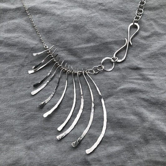 Asymmetrical statement mixed-chain bib necklace in argentium sterling silver // Bare bones necklace