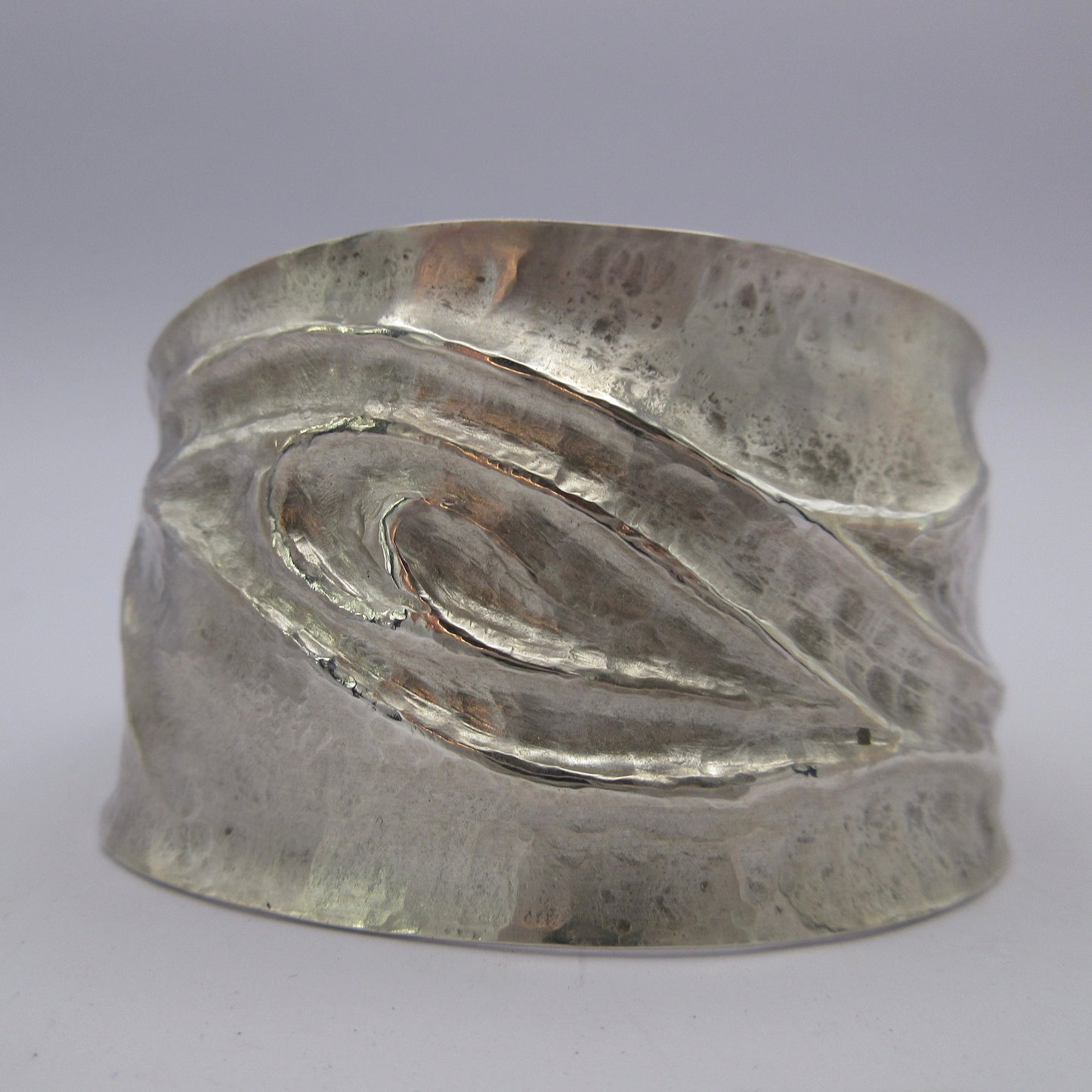 Breaking wave cuff bracelet in chased and repoussé argentium sterling silver