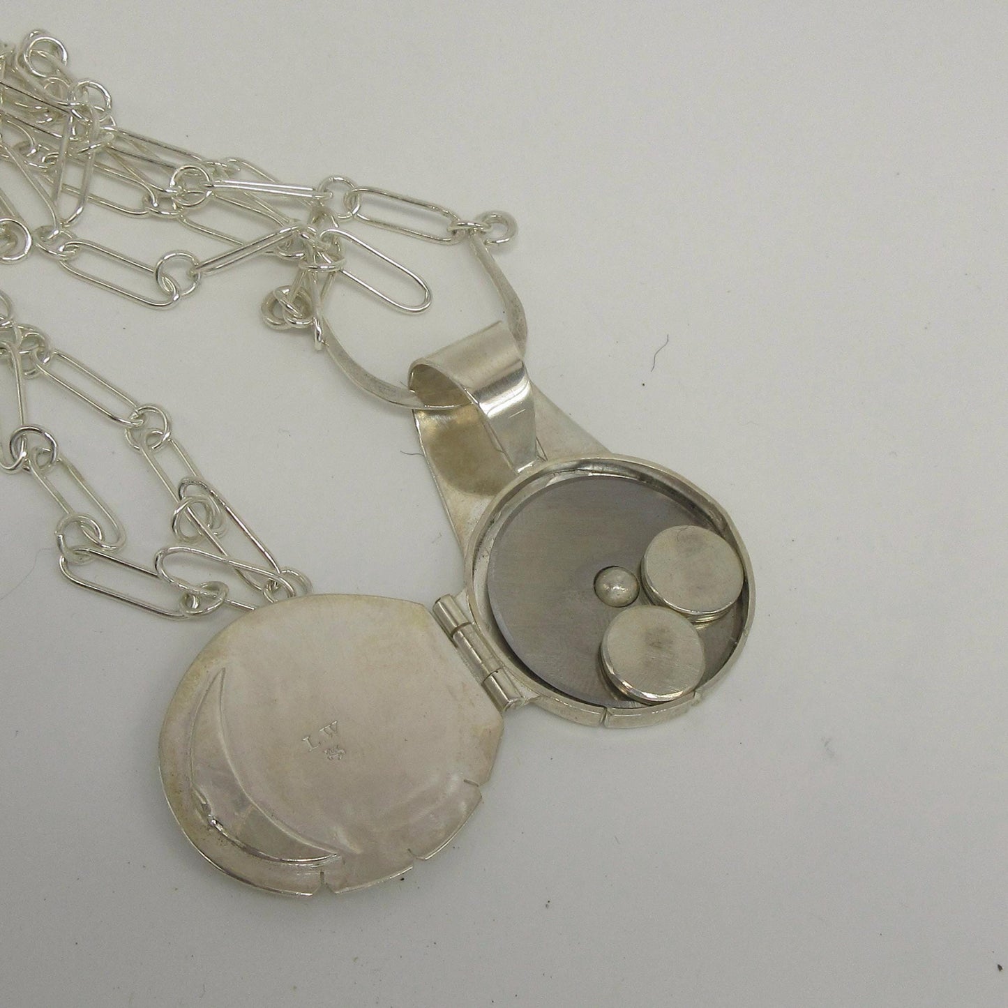 Fiber Artist Locket in argentium sterling silver with dendritic agate