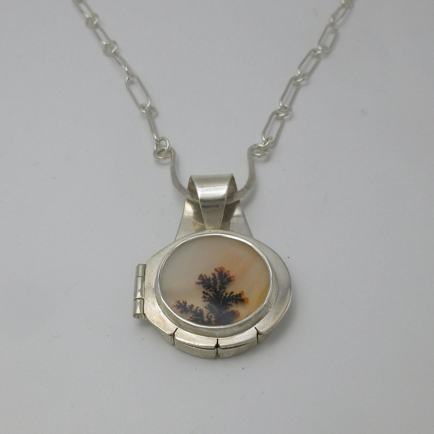 Fiber Artist Locket in argentium sterling silver with dendritic agate