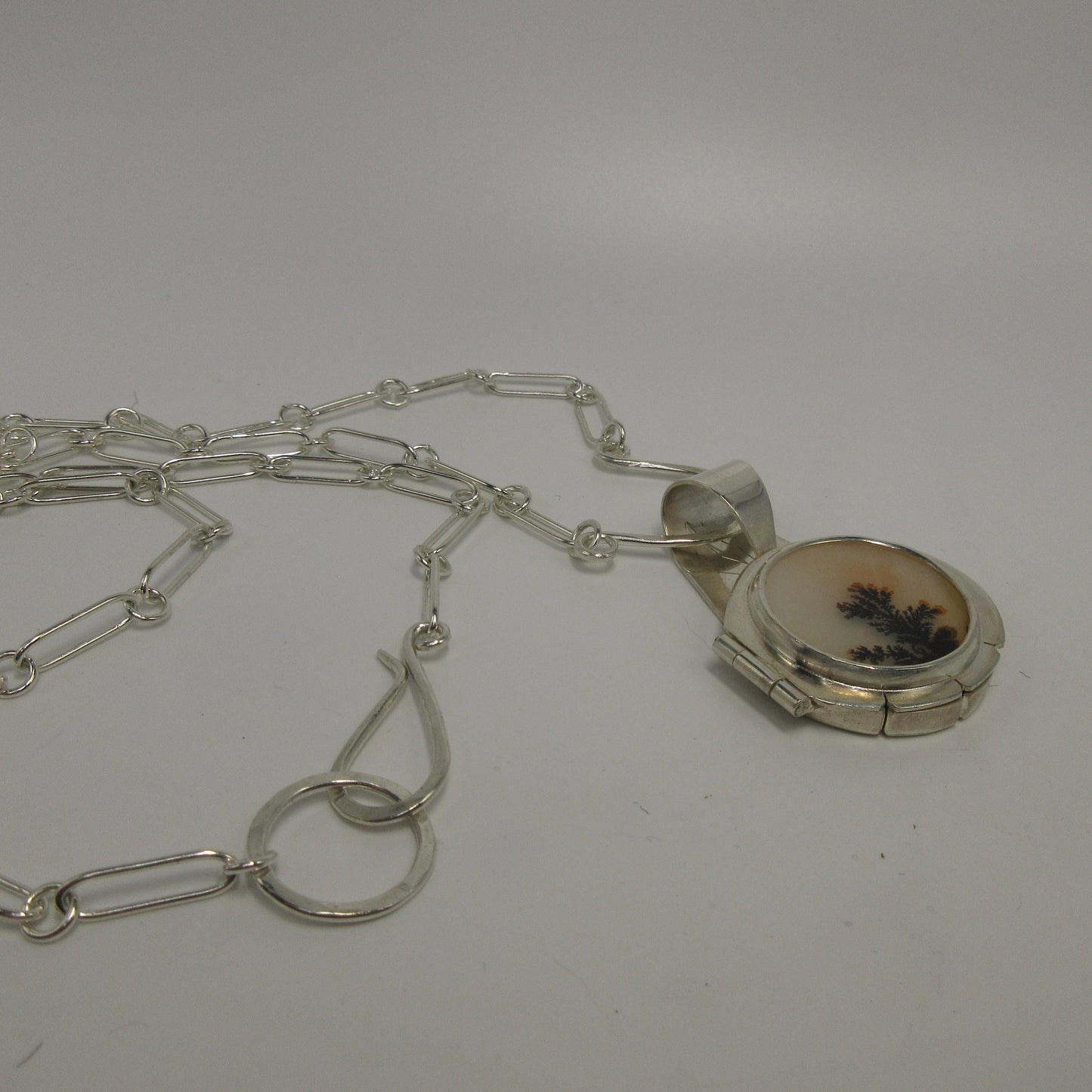 Fiber Artist Locket in argentium sterling silver with dendritic agate