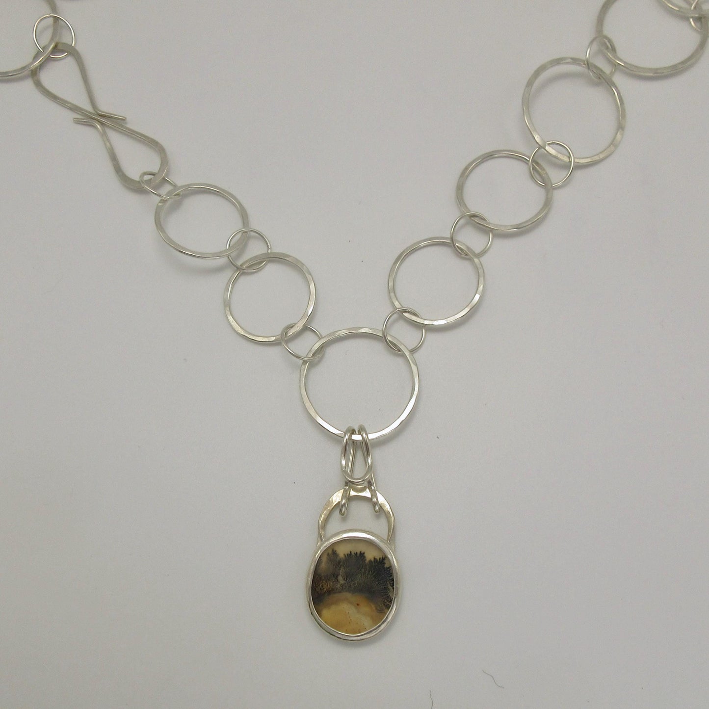 Dendritic agate pendant on a bold handmade chain