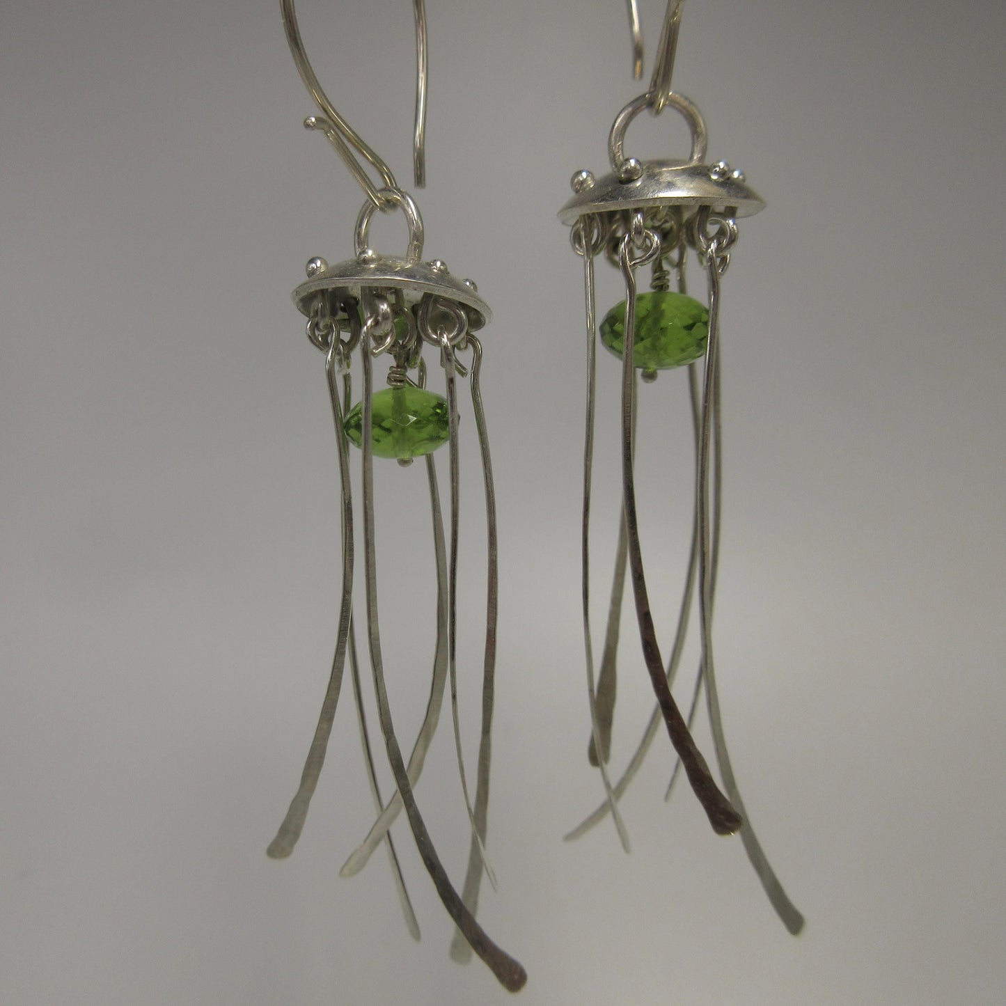 Jellyfish earrings in argentium sterling silver and peridot