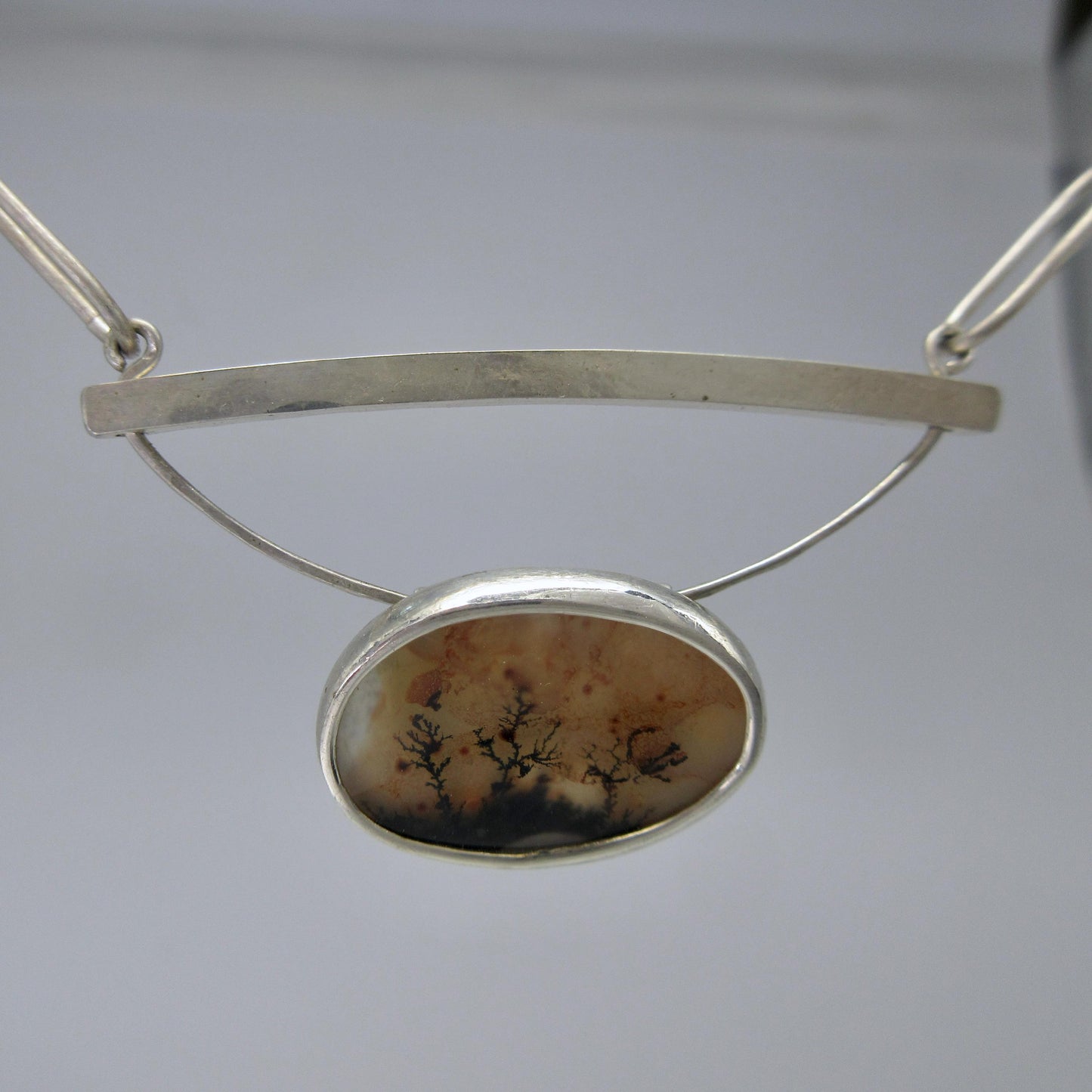 Dendritic agate necklace on handmade paperclip chain in argentium sterling silver no. 1