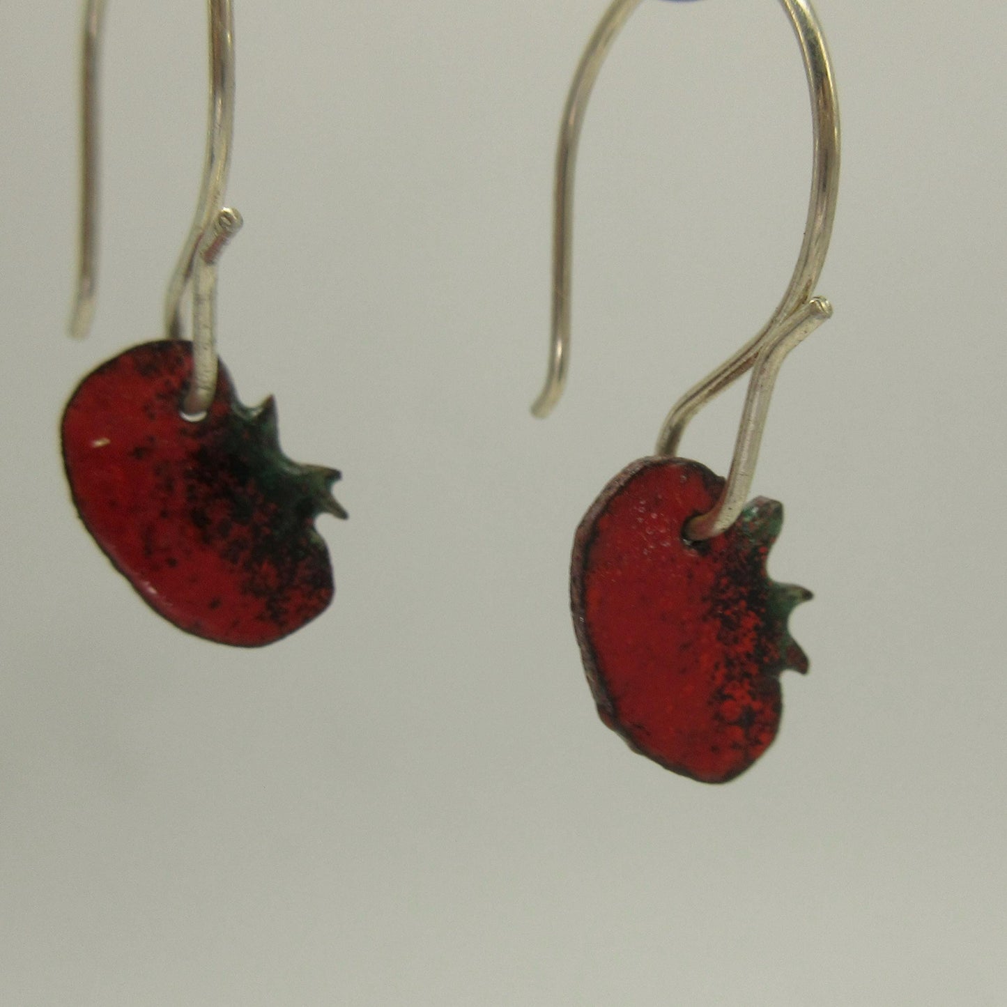 Small tomato earrings in vitreous enamel with argentium sterling silver ear wires