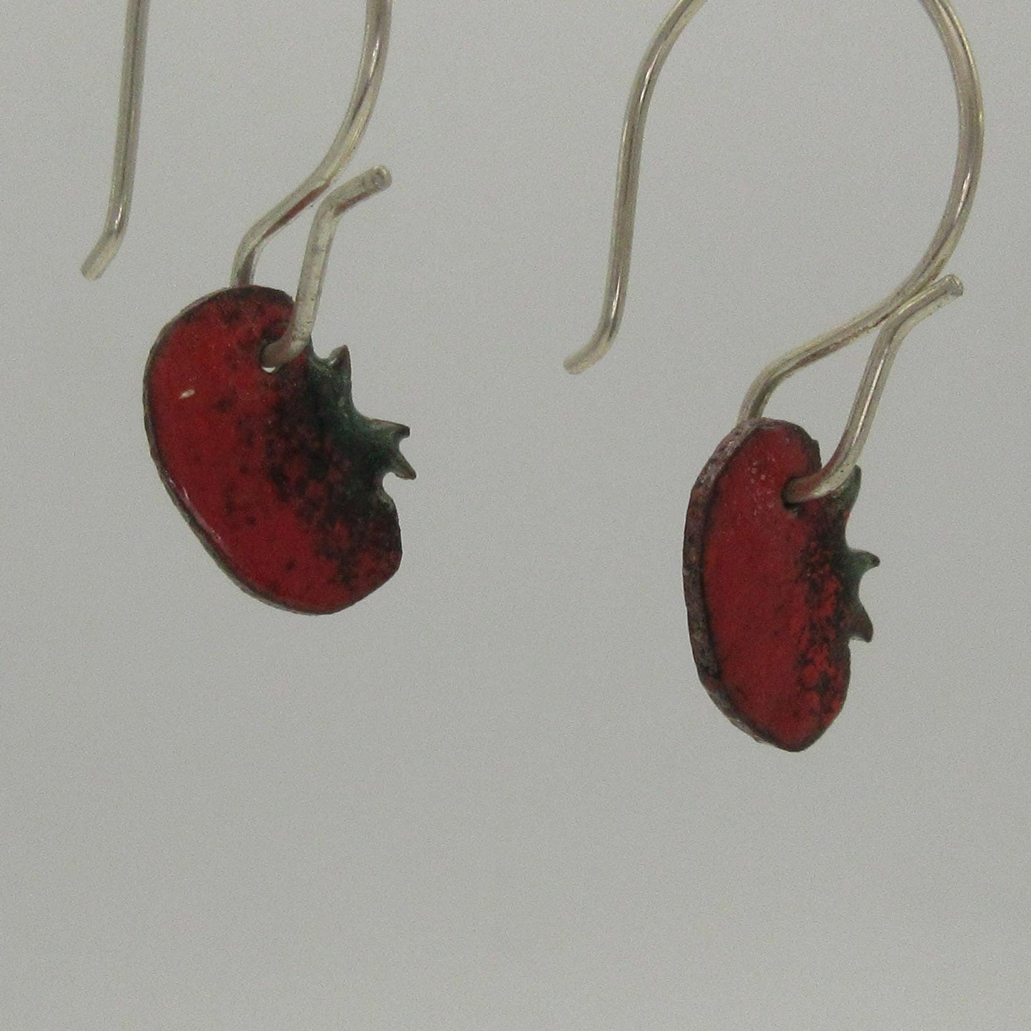 Small tomato earrings in vitreous enamel with argentium sterling silver ear wires