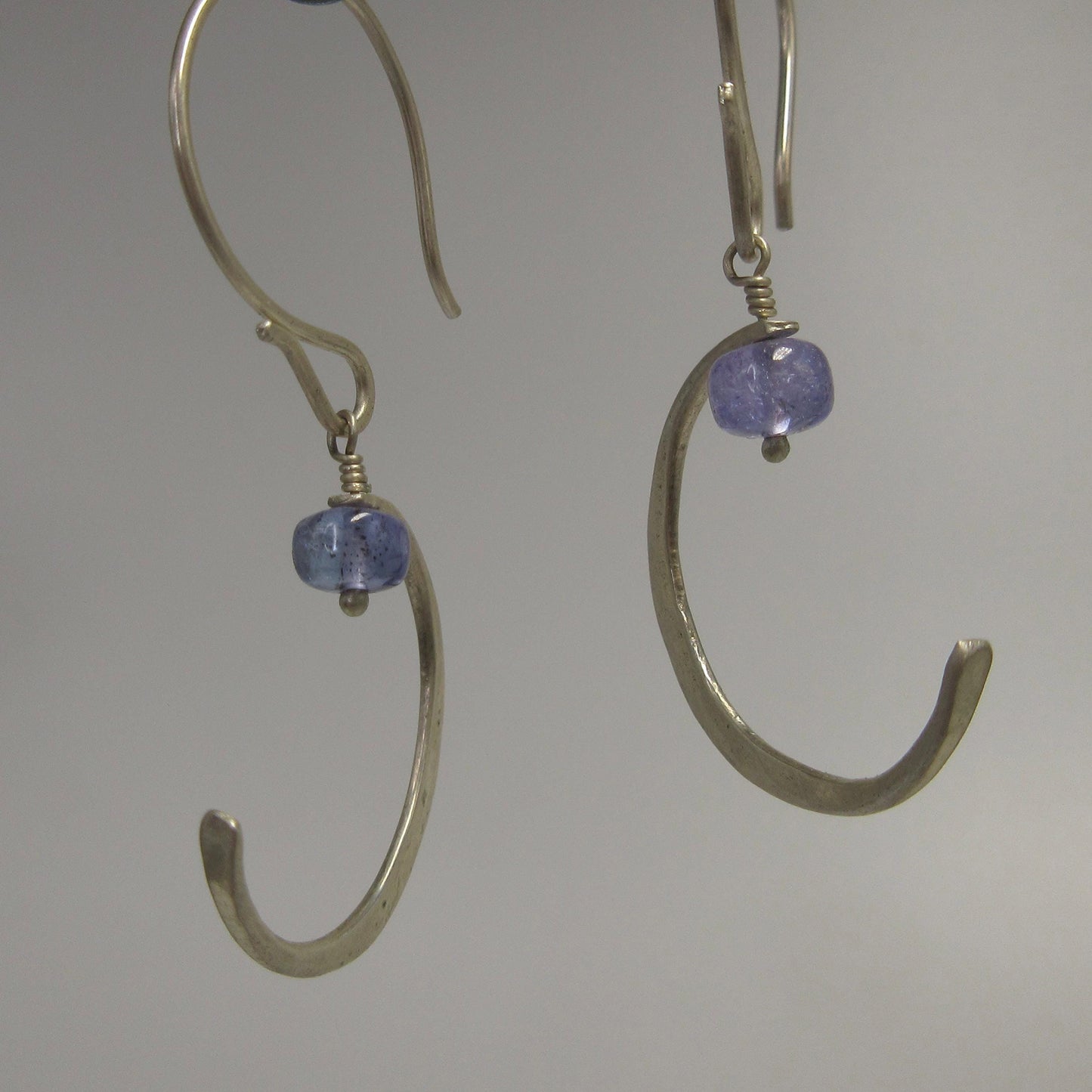 Tanzanite new moon earrings in argentium sterling silver