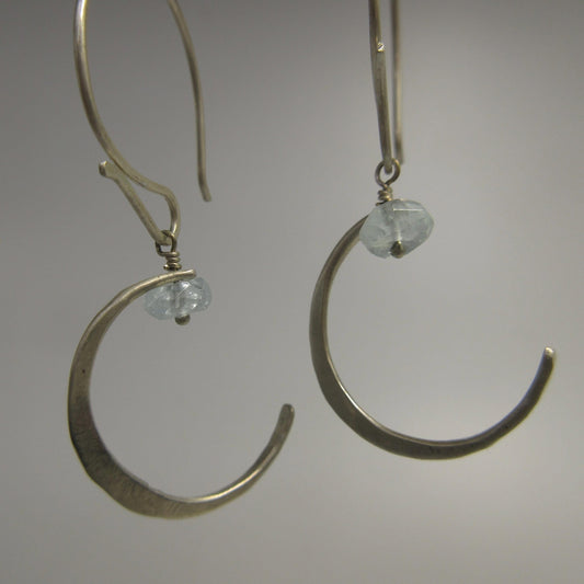 New Moon earrings in aquamarine and argentium sterling silver