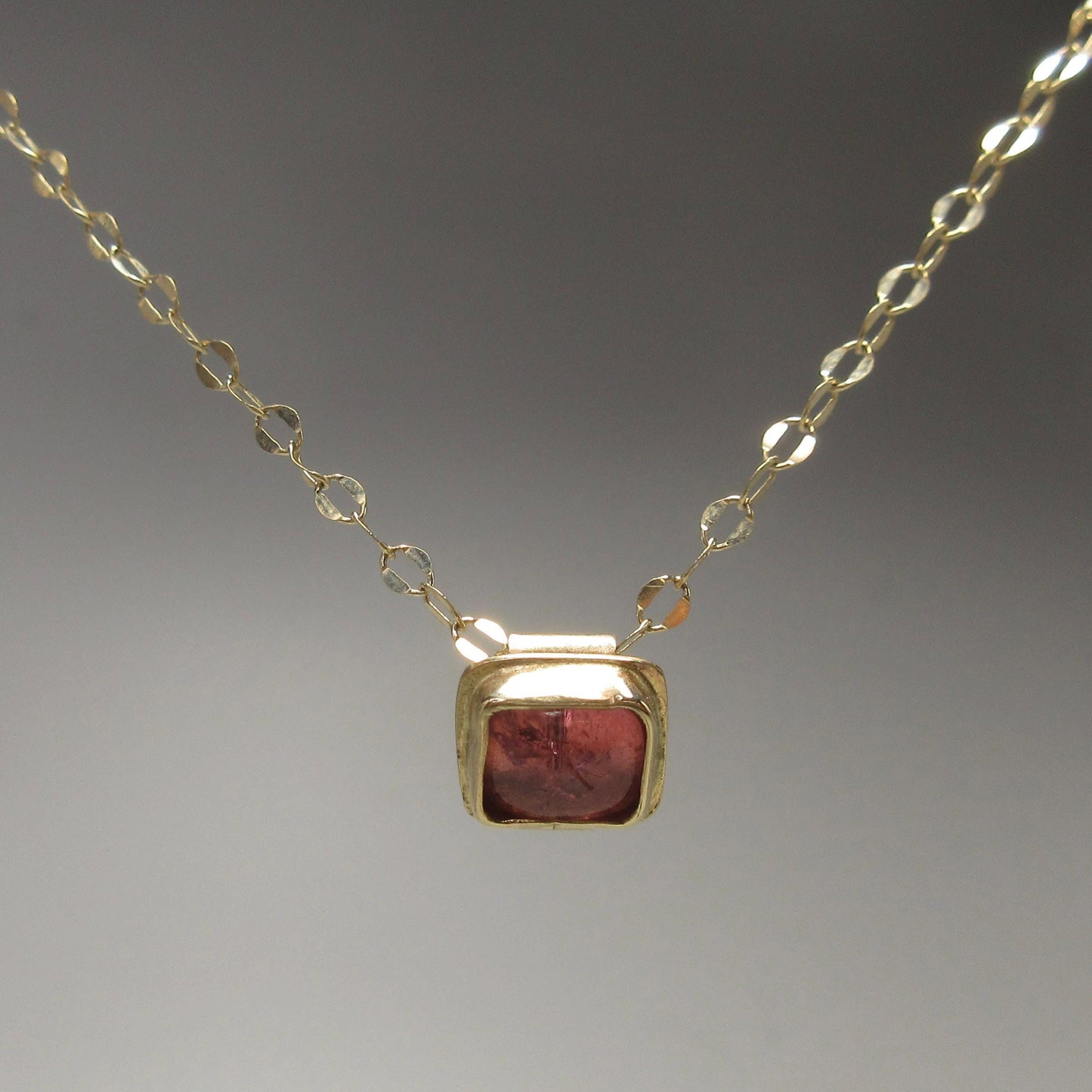 14K gold pink tourmaline necklace, floating tourmaline pendant