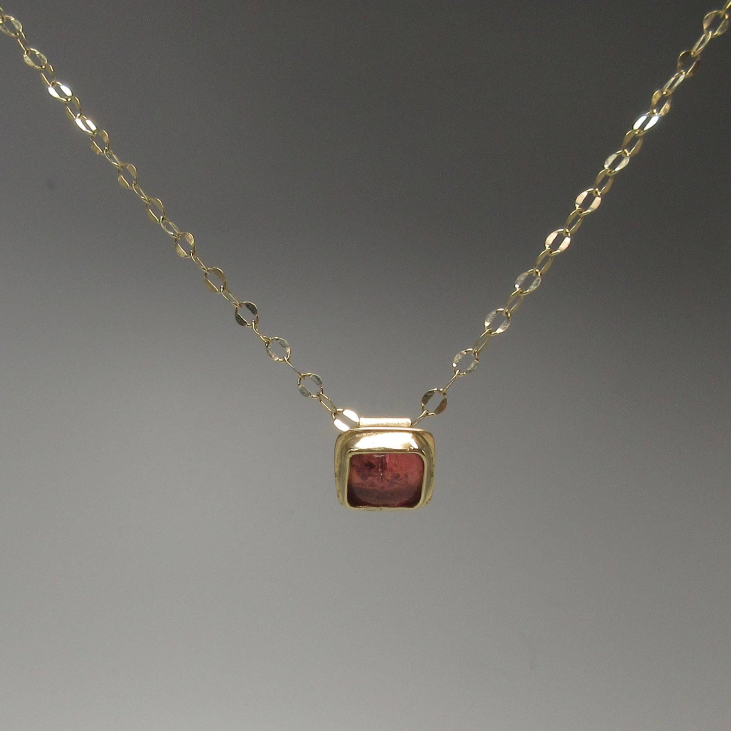 14K gold pink tourmaline necklace, floating tourmaline pendant