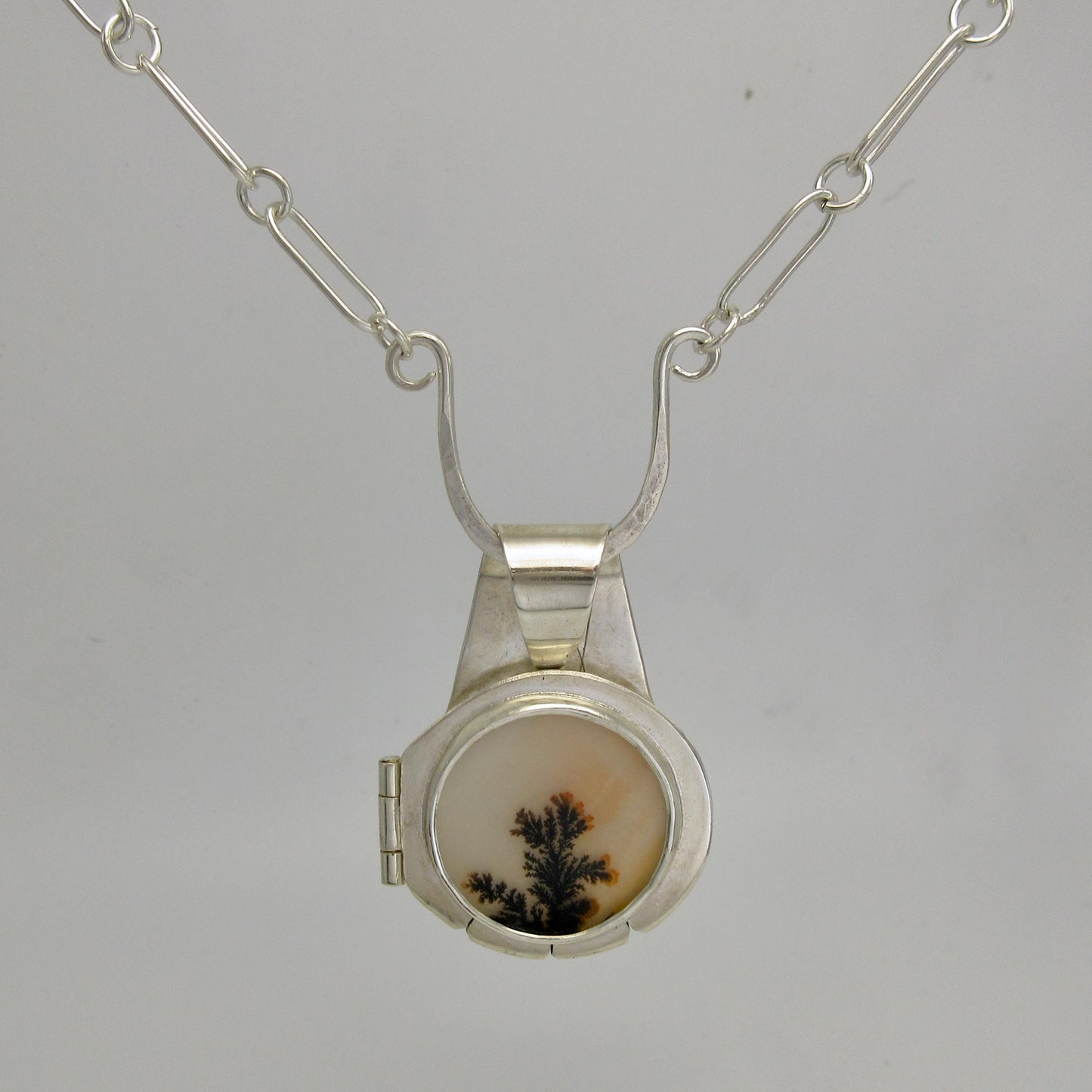 Fiber Artist Locket in argentium sterling silver with dendritic agate