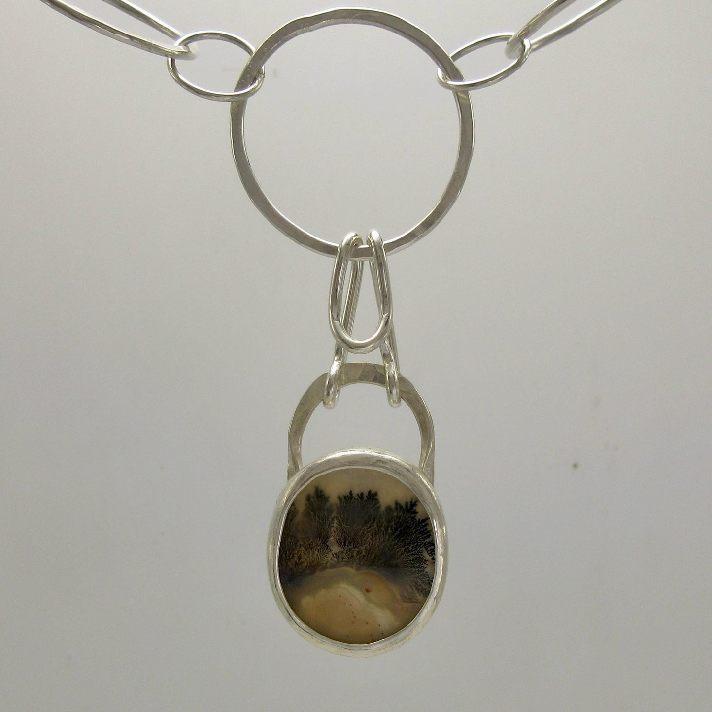 Dendritic agate pendant on a bold handmade chain