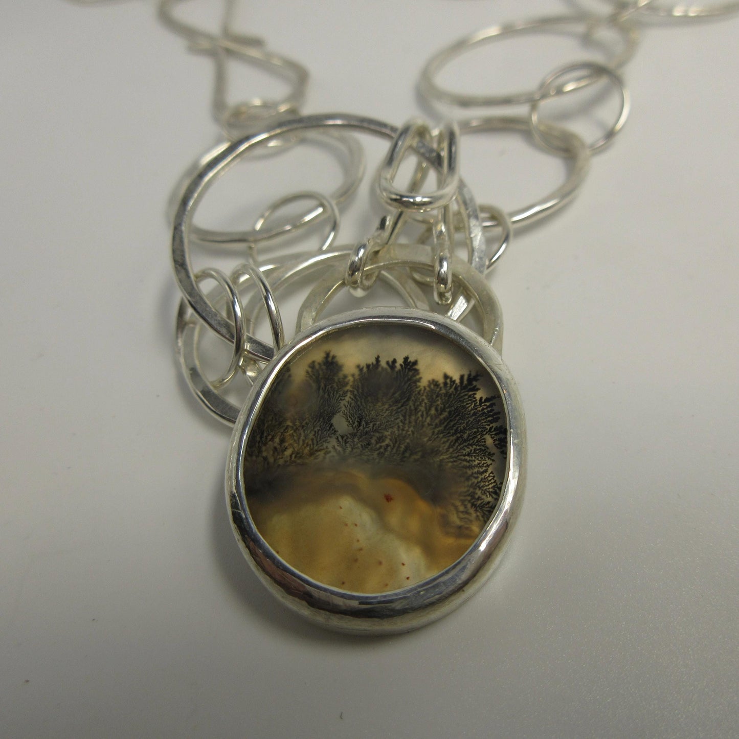 Dendritic agate pendant on a bold handmade chain