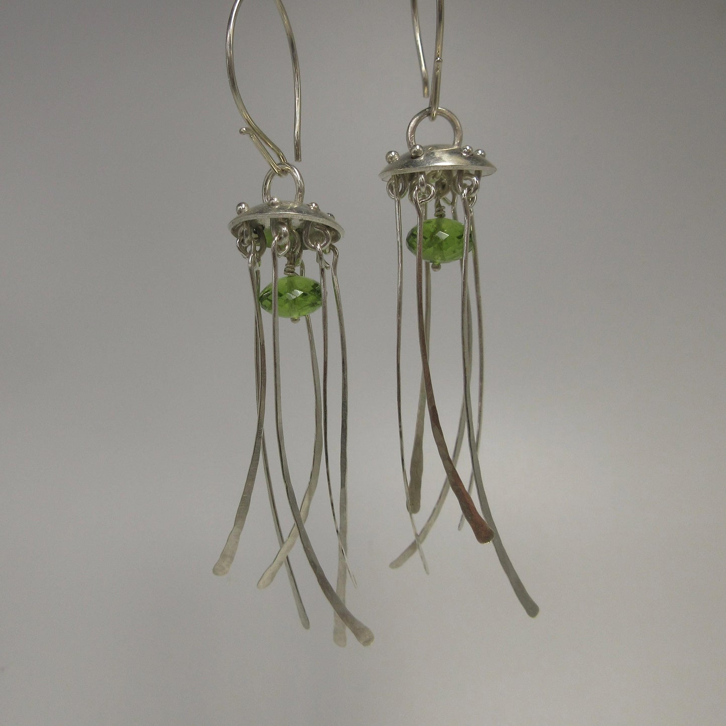 Jellyfish earrings in argentium sterling silver and peridot