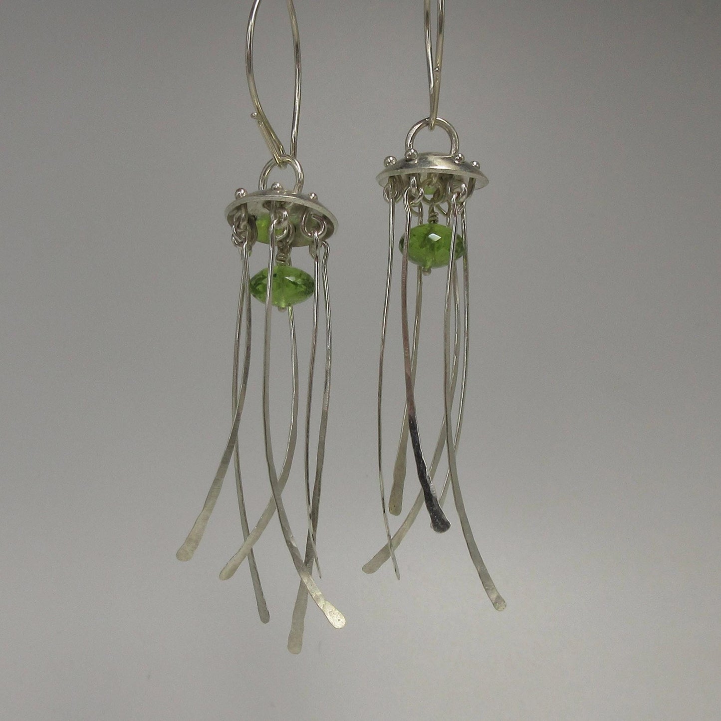 Jellyfish earrings in argentium sterling silver and peridot