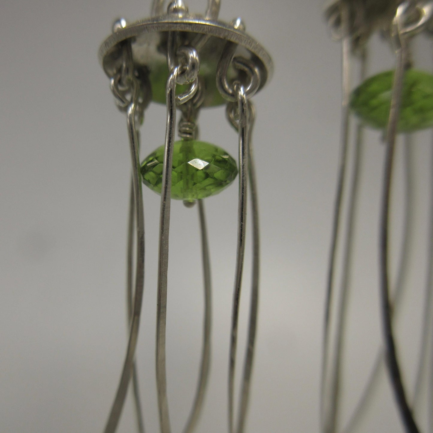 Jellyfish earrings in argentium sterling silver and peridot