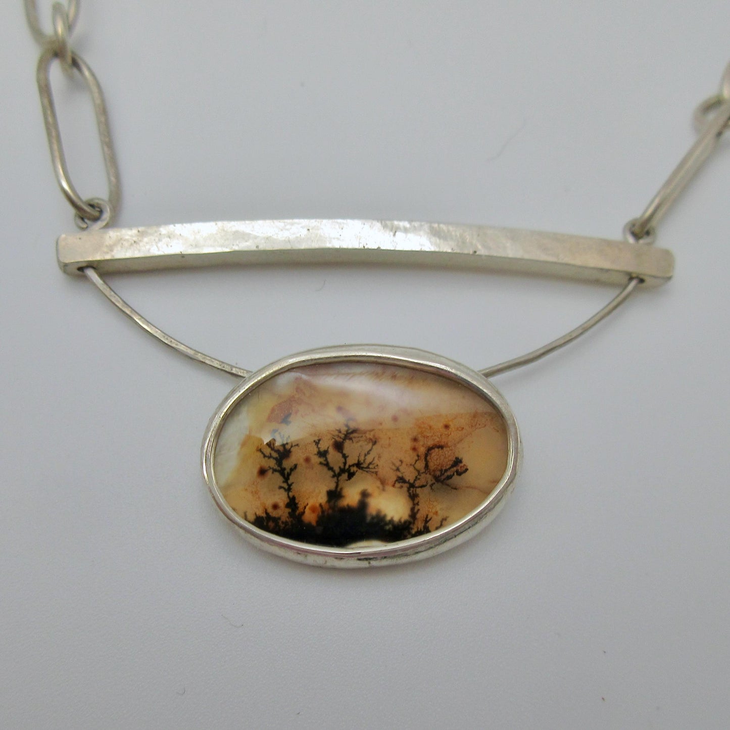 Dendritic agate necklace on handmade paperclip chain in argentium sterling silver no. 1