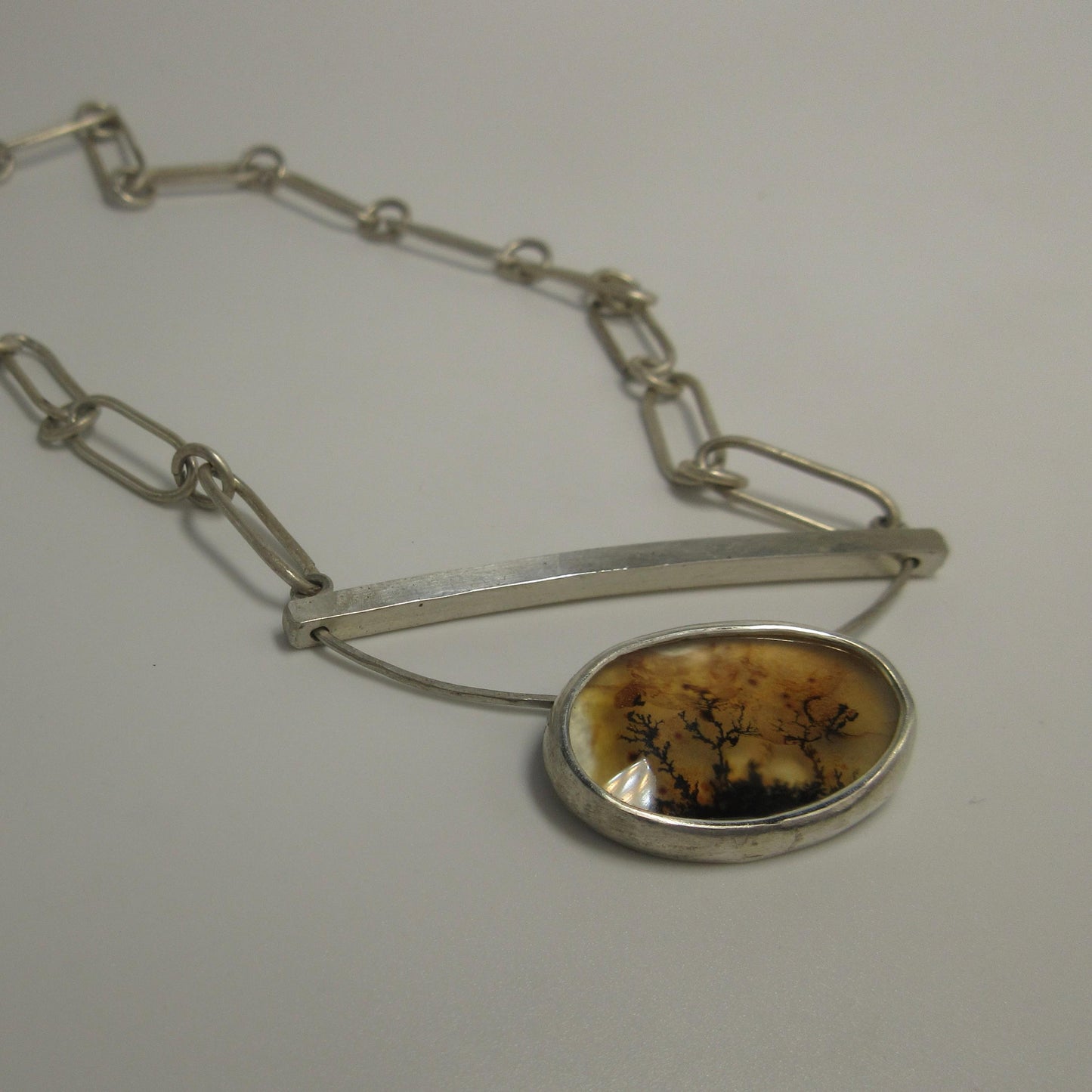 Dendritic agate necklace on handmade paperclip chain in argentium sterling silver no. 1