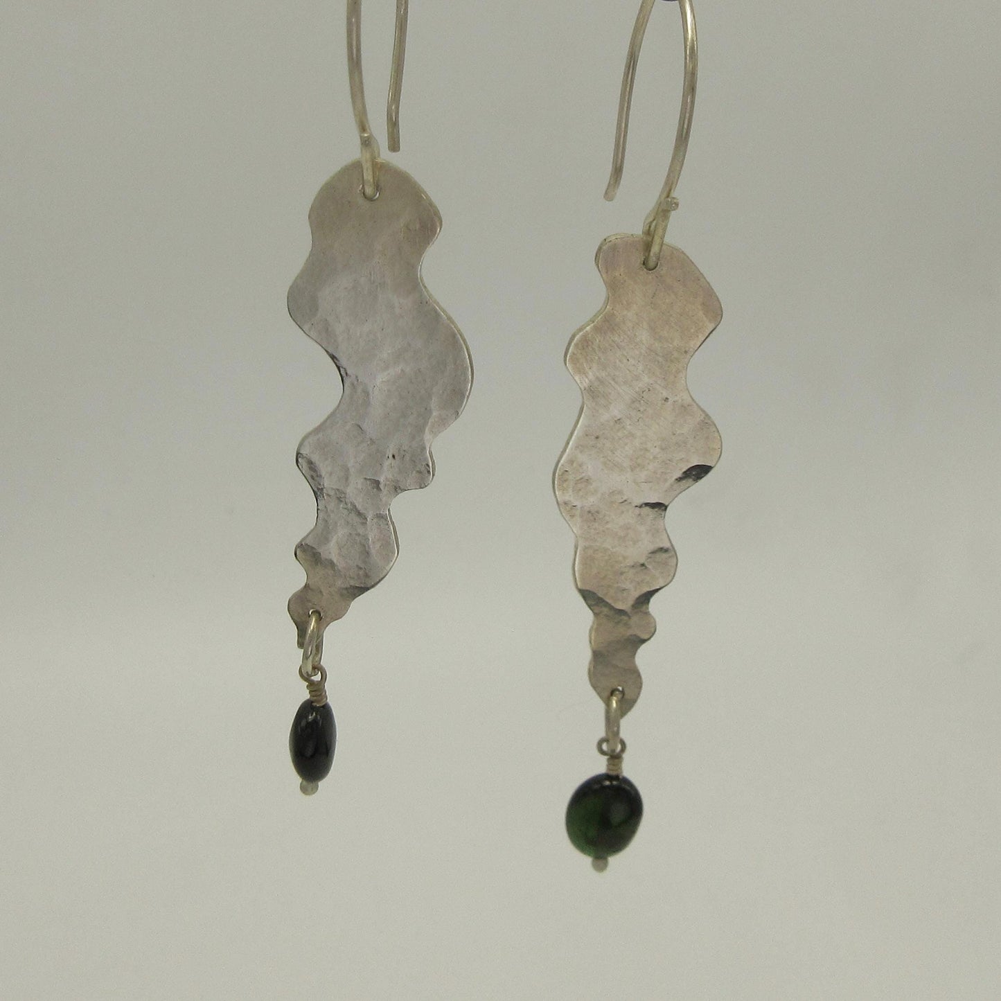 Dark green tourmaline wavy earrings in argentium sterling silver