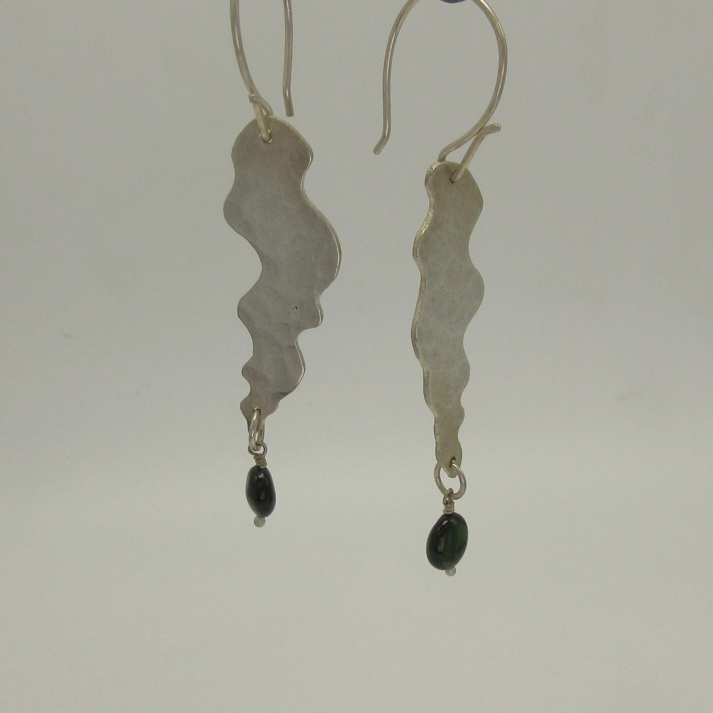 Dark green tourmaline wavy earrings in argentium sterling silver