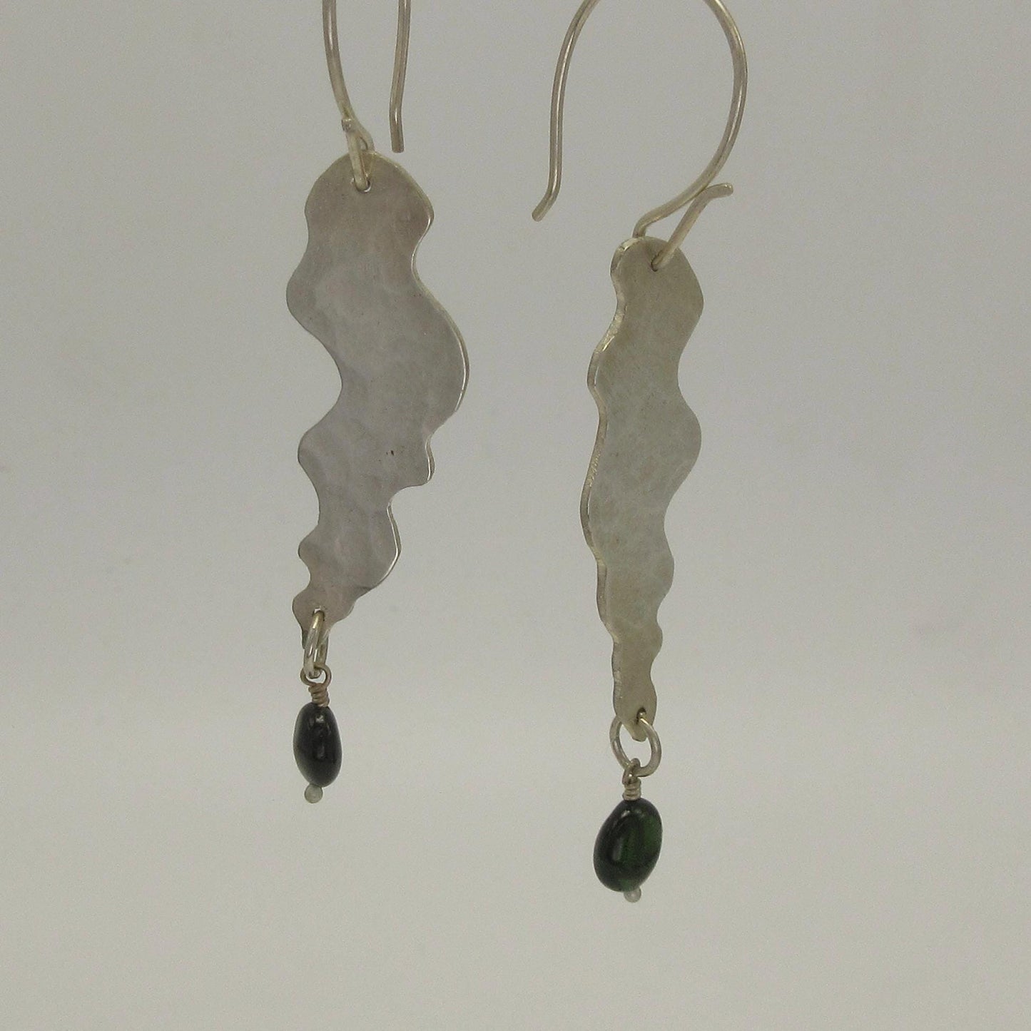 Dark green tourmaline wavy earrings in argentium sterling silver