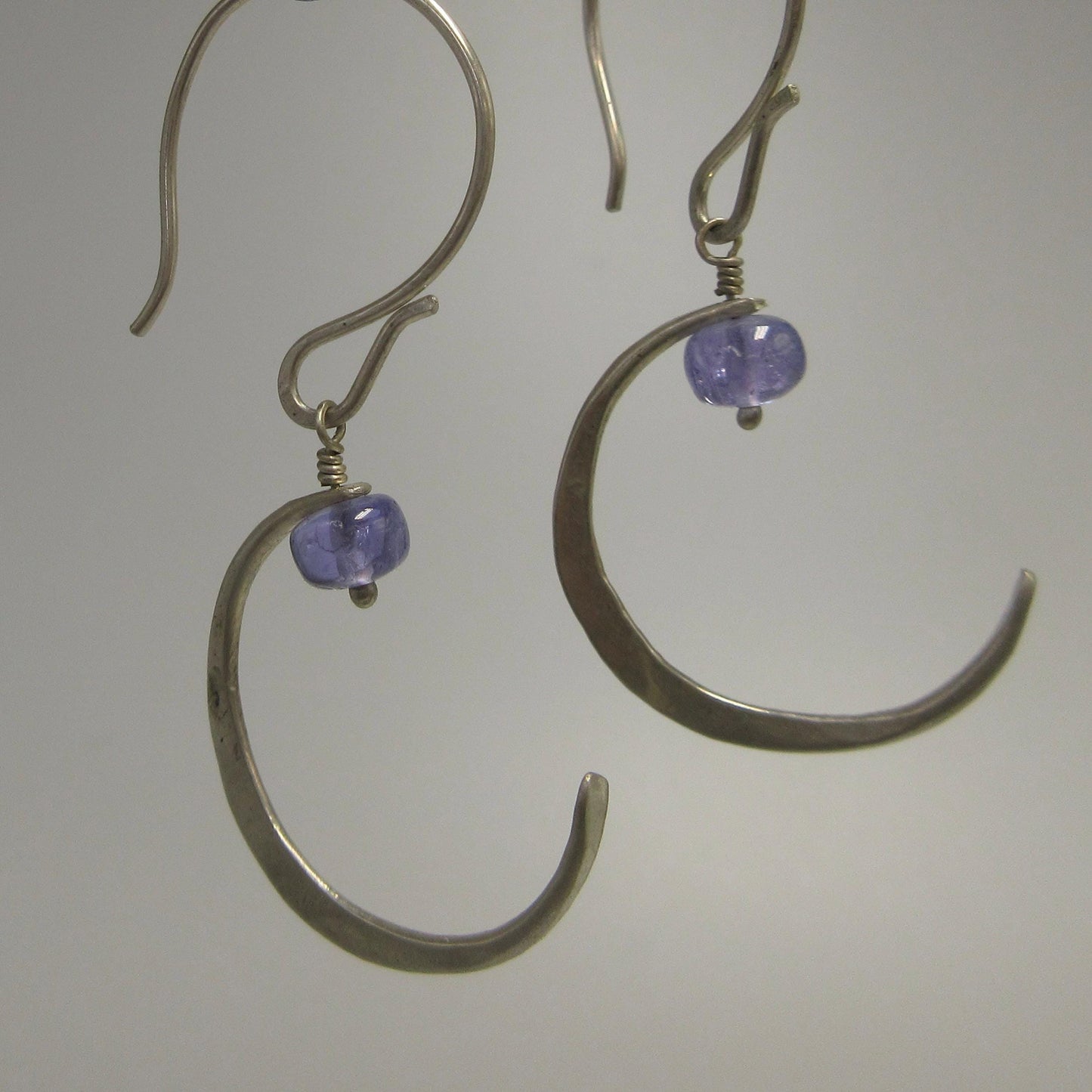 Tanzanite new moon earrings in argentium sterling silver