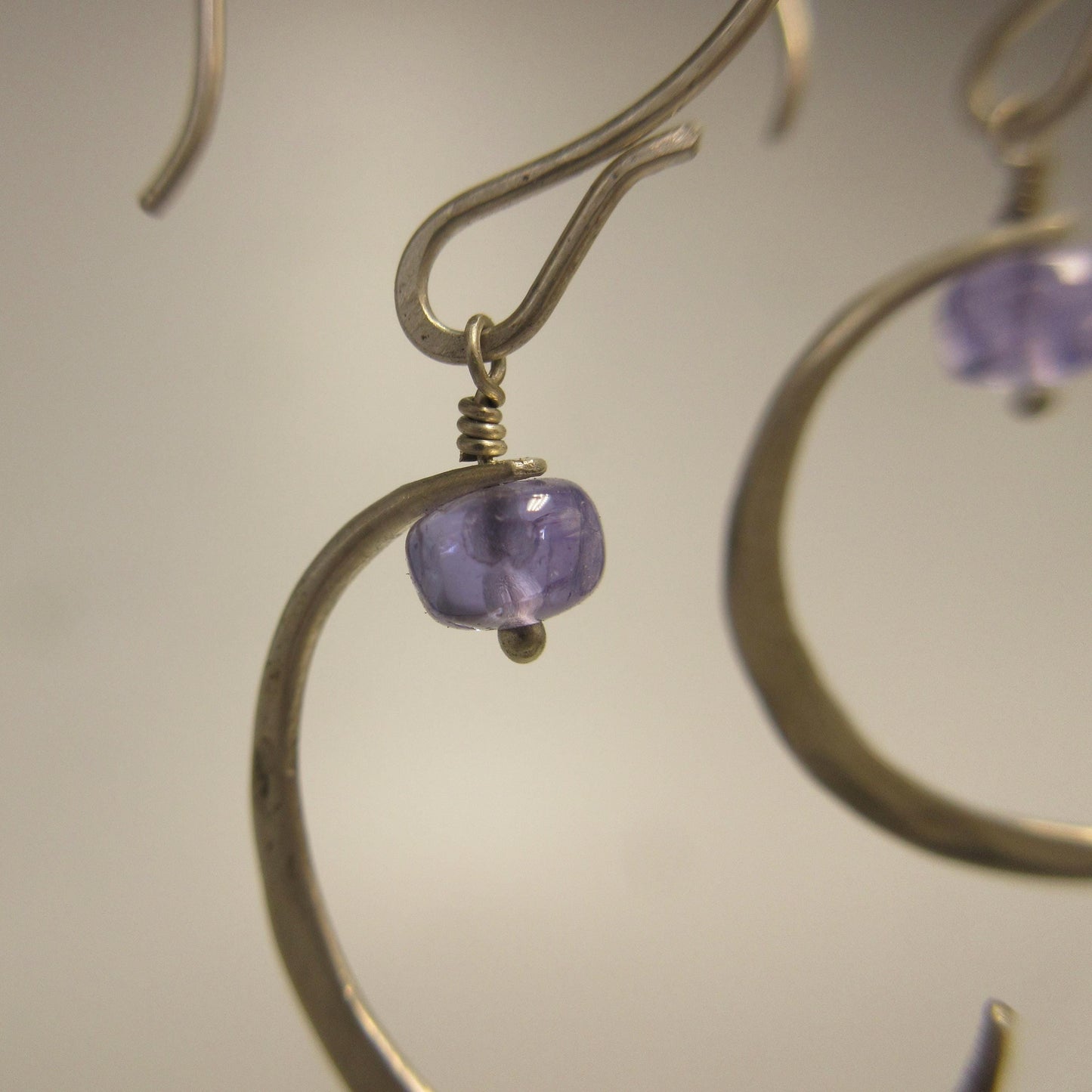 Tanzanite new moon earrings in argentium sterling silver