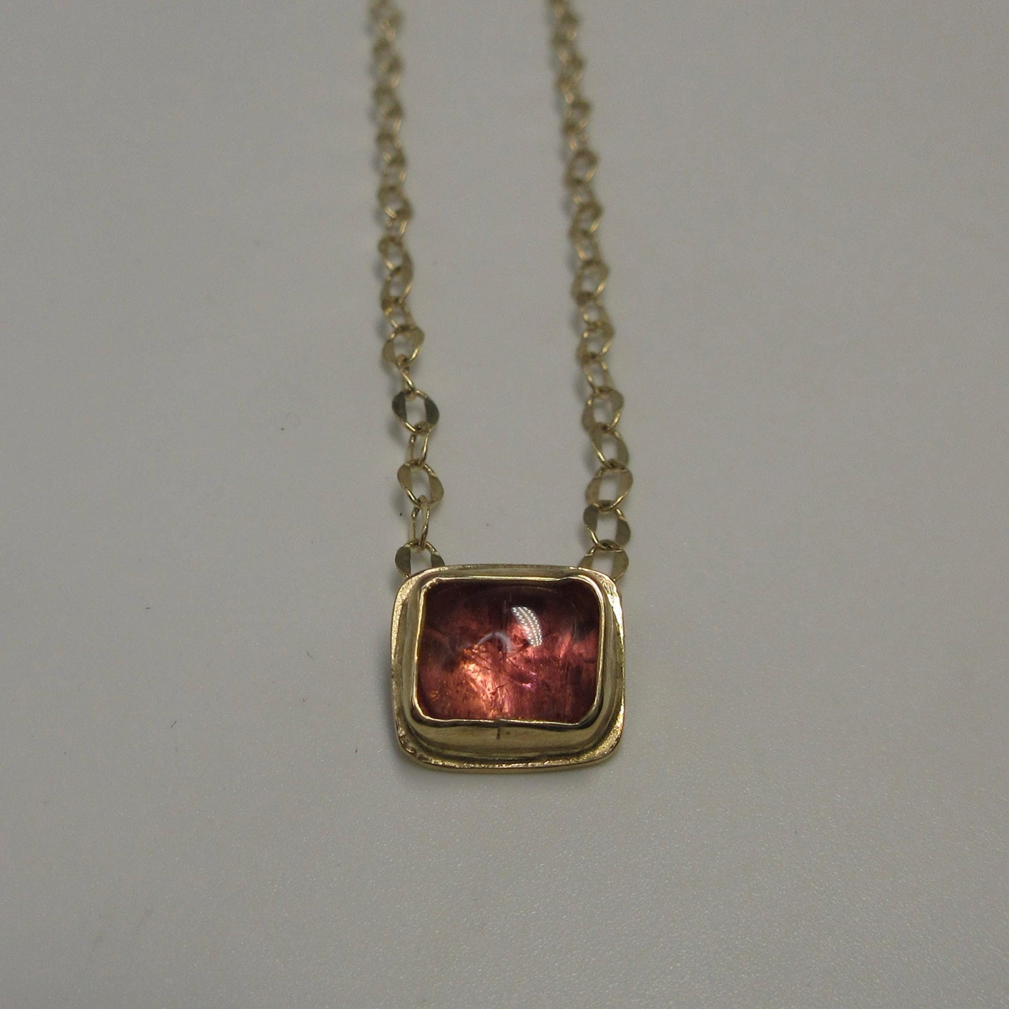 14K gold pink tourmaline necklace, floating tourmaline pendant