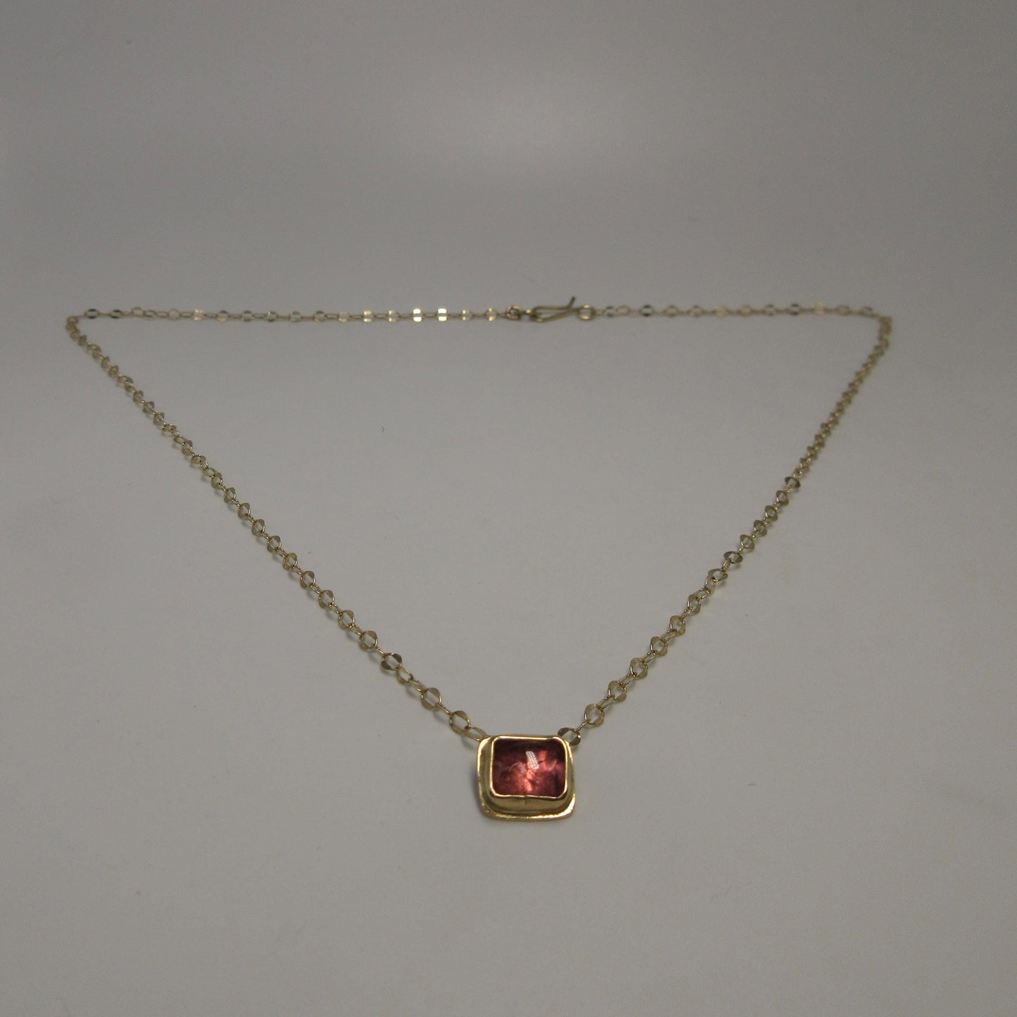 14K gold pink tourmaline necklace, floating tourmaline pendant