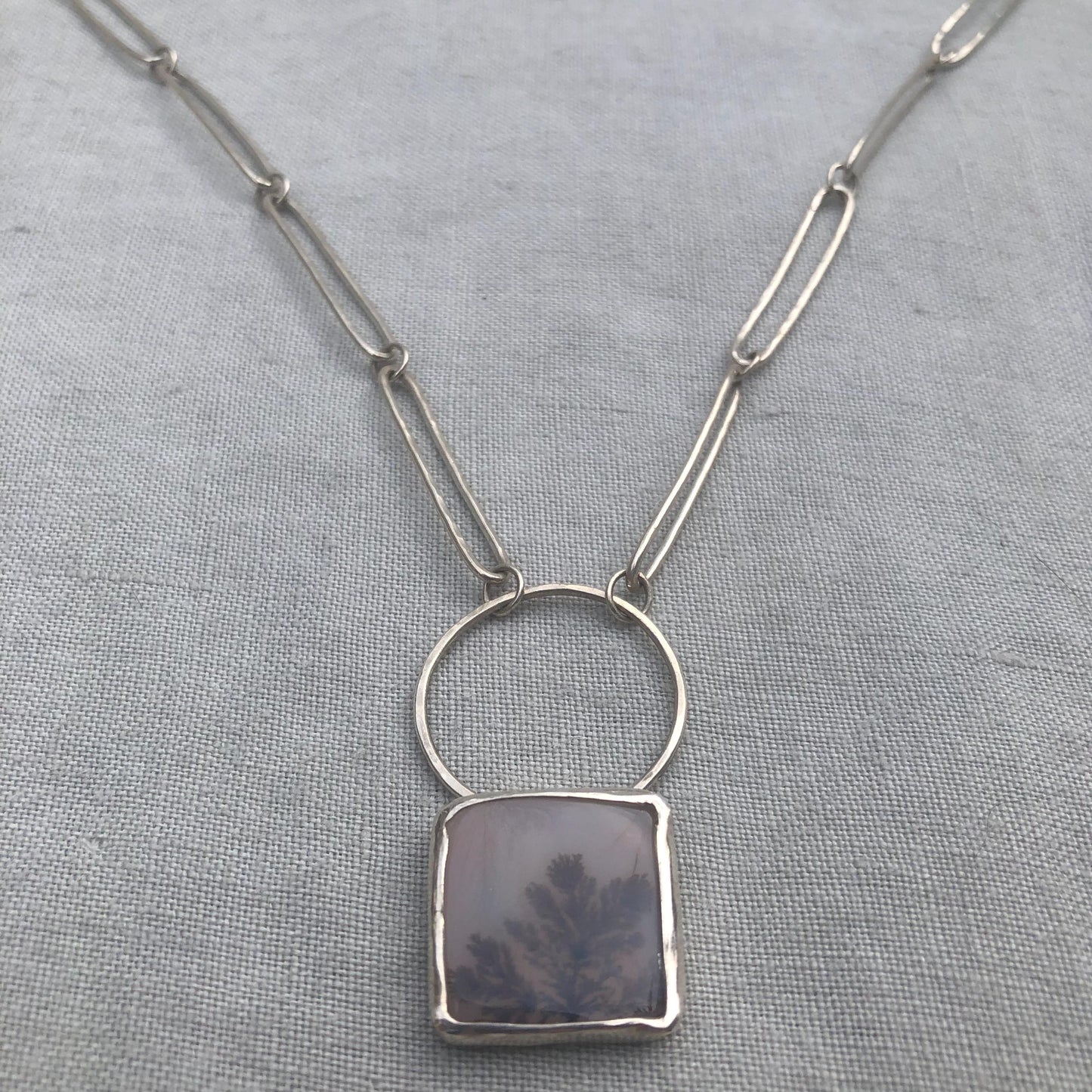 Dendritic agate pendant in argentium sterling silver // Moon pendant