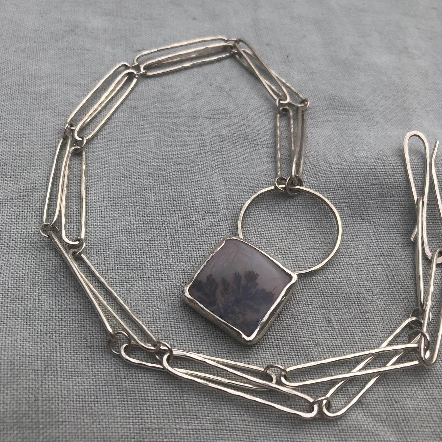 Dendritic agate pendant in argentium sterling silver // Moon pendant