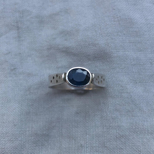Natural earth-mined sapphire ring in argentium sterling silver // U.S. size 8 1/2 // September birthstone ring // Alternative engagement