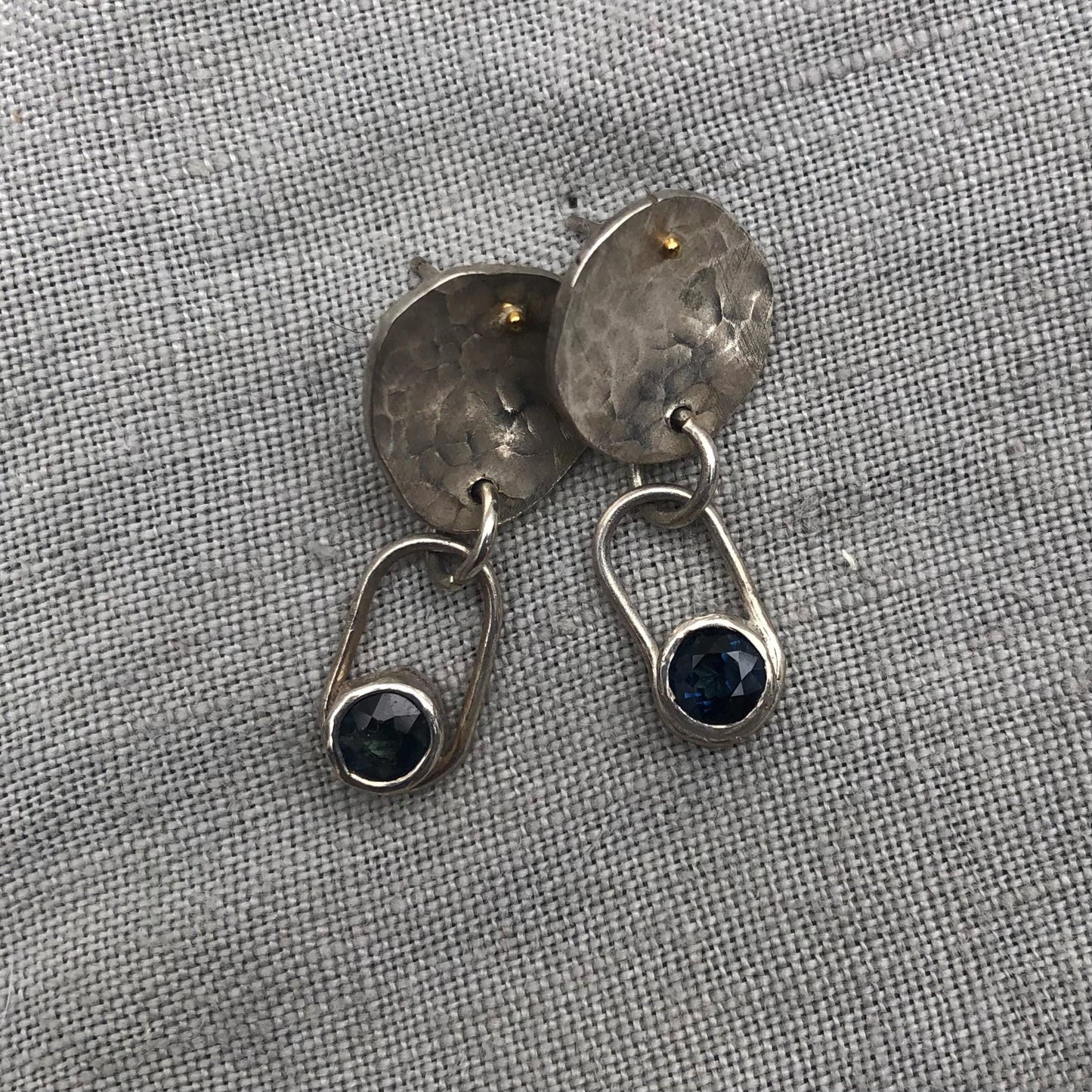 Mixed-metal sapphire statement earrings in argentium sterling silver and 24 karat gold