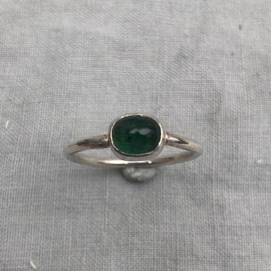 Green tourmaline ring in argentium sterling silver // U.S. size 12 // October birthstone ring