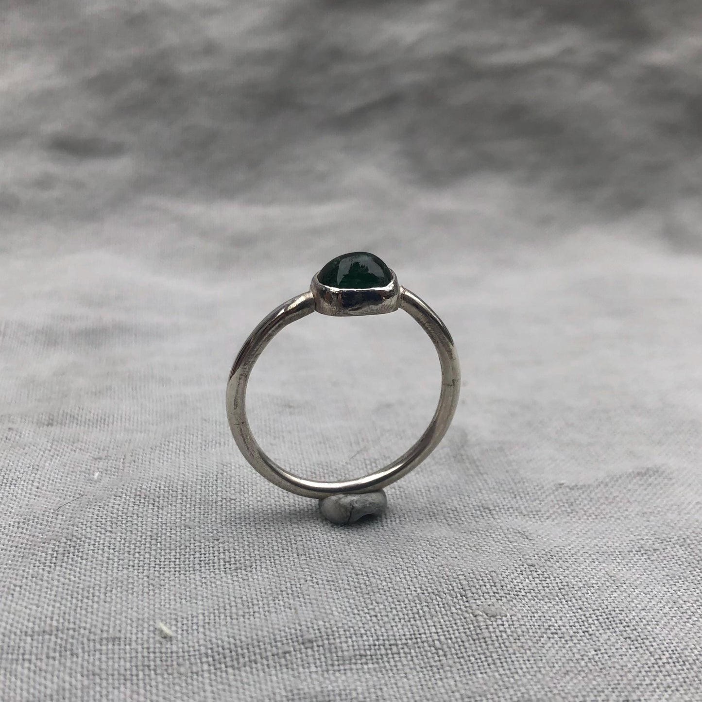 Green tourmaline ring in argentium sterling silver // U.S. size 12 // October birthstone ring