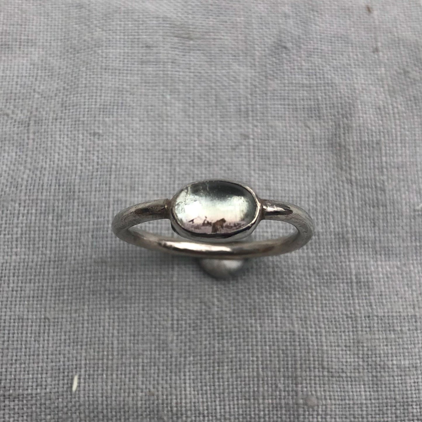 Light watermelon tourmaline cabochon ring in argentium sterling silver, U.S. size 8