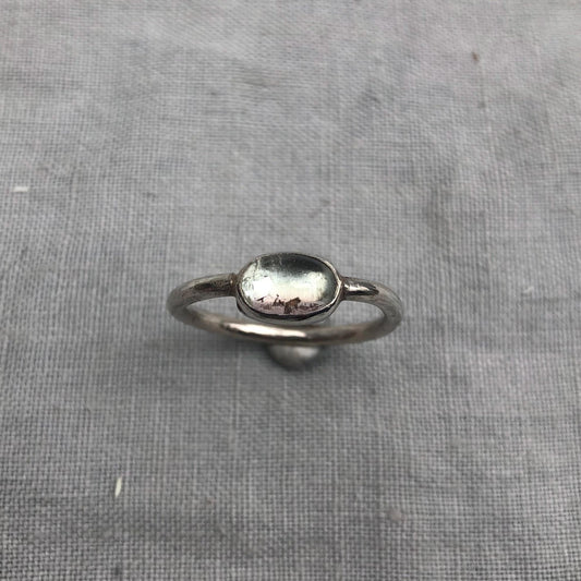 Light watermelon tourmaline cabochon ring in argentium sterling silver, U.S. size 8