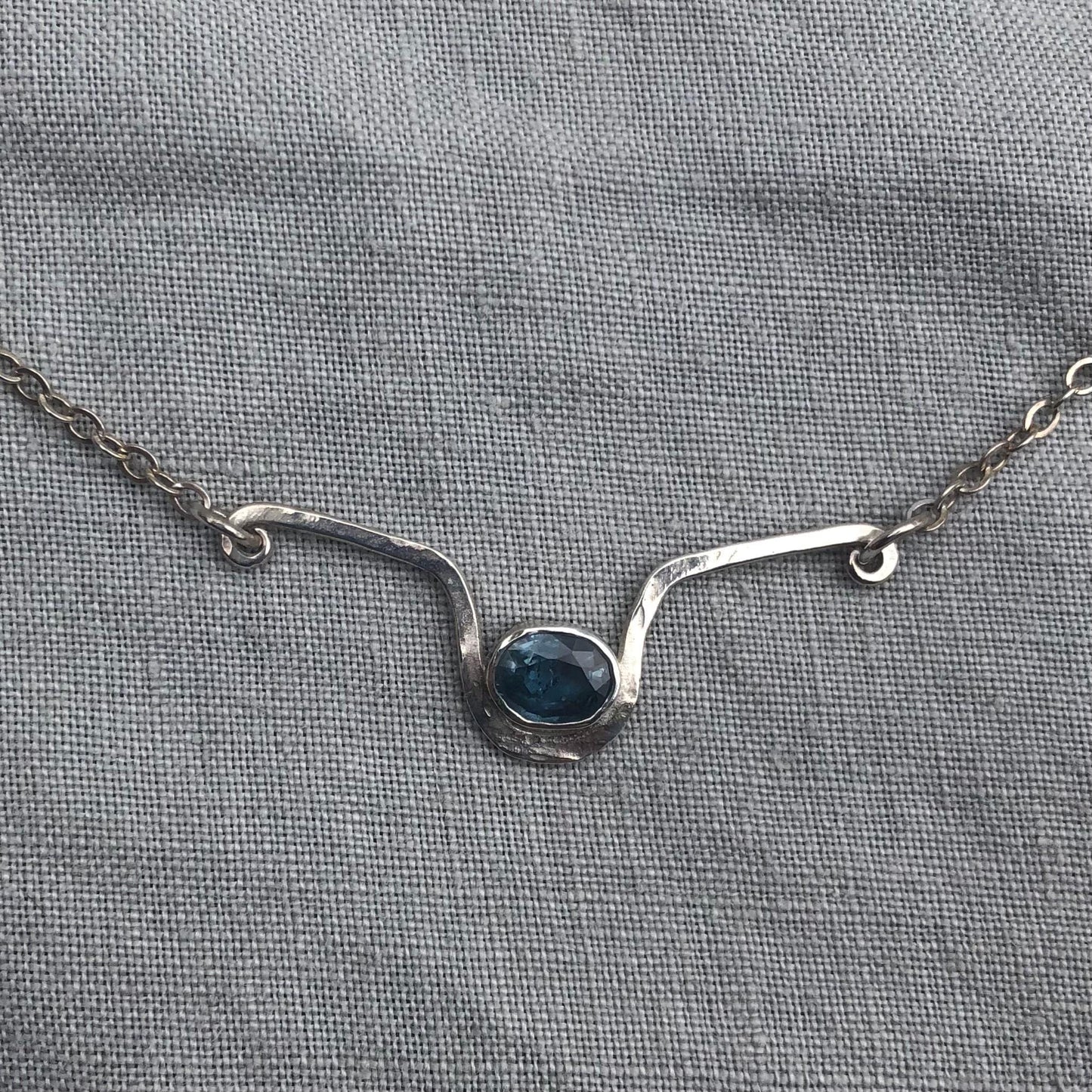Natural earth-mined sapphire statement necklace in argentium sterling silver // September birthstone necklace