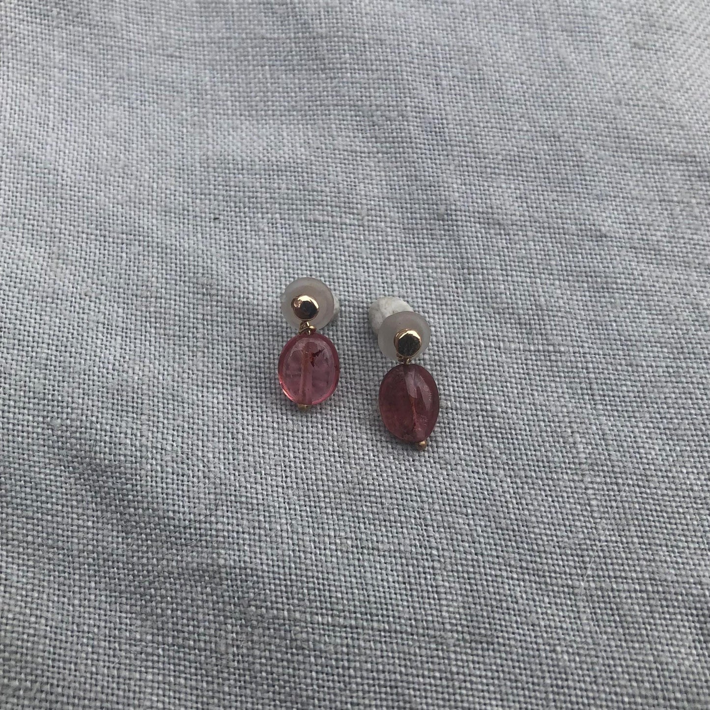 Solid gold stud earrings with removable pink tourmaline gemstones