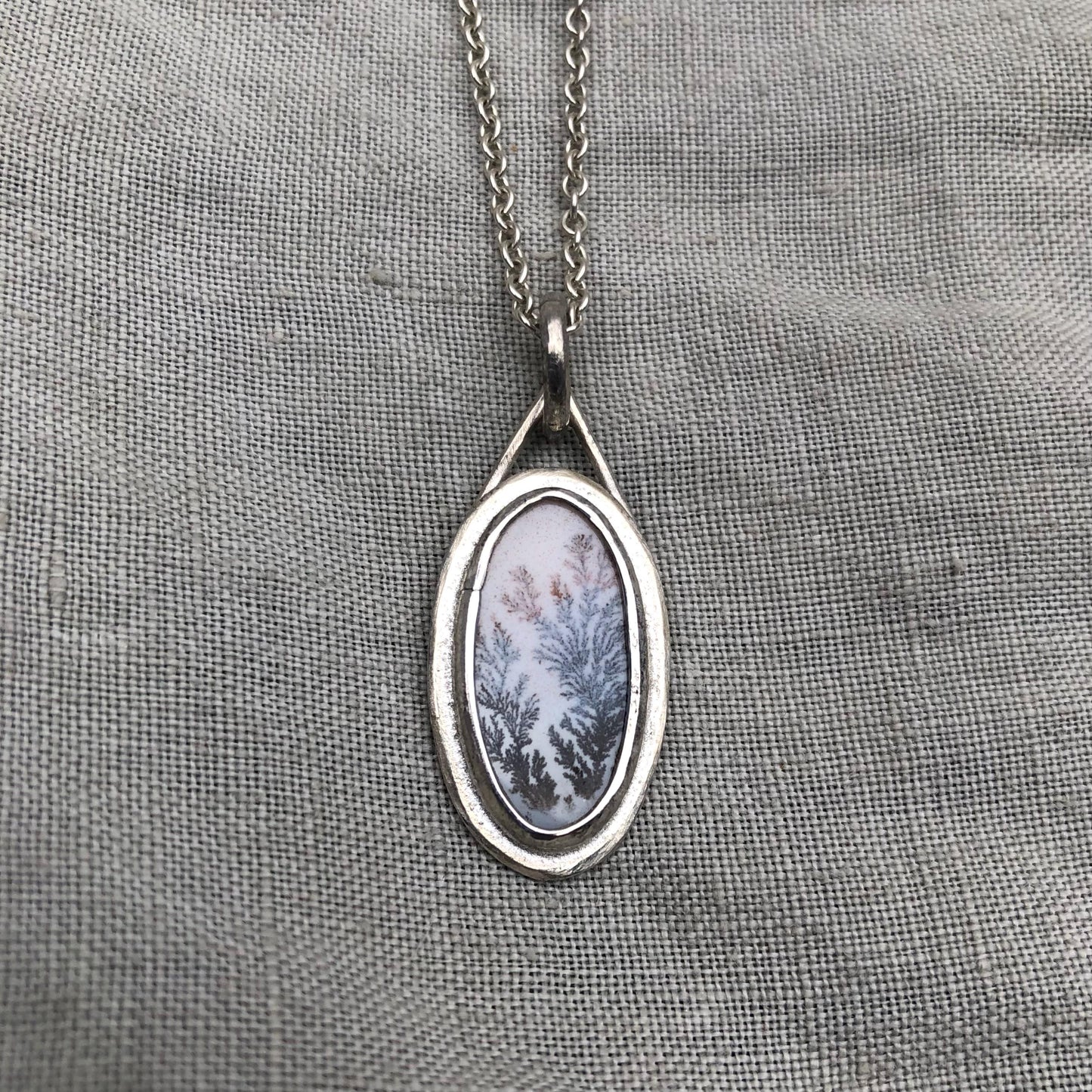 Milky dendritic agate necklace in argentium sterling silver