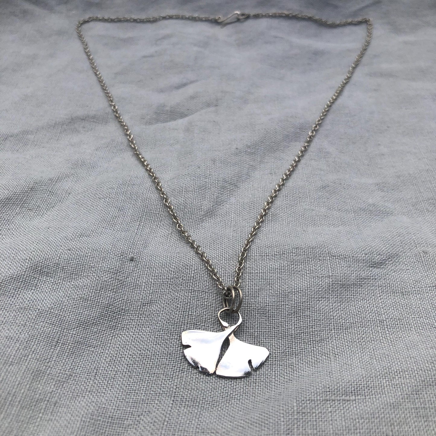 Ginkgo leaf pendant in argentium sterling silver
