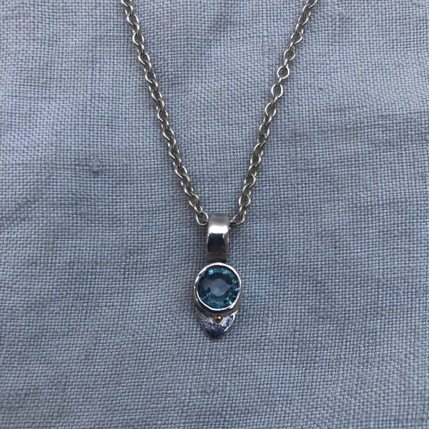 Natural earth-mined sapphire pendant with 24K gold dot in argentium sterling silver