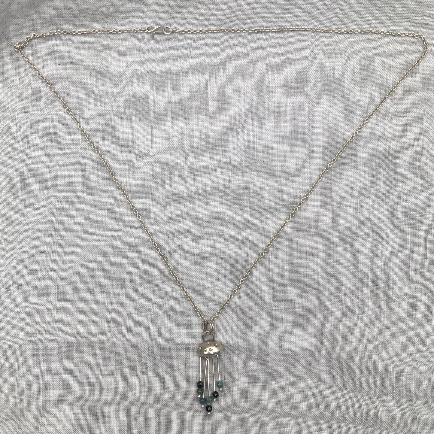 Blue tourmaline pendant in argentium sterling silver // Jellyfish pendant