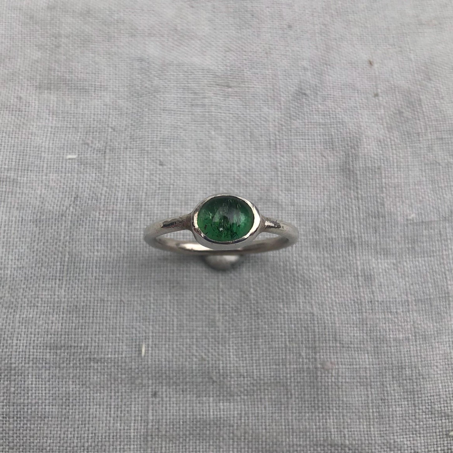 Green tourmaline ring in argentium sterling silver // U.S. size 8 1/2