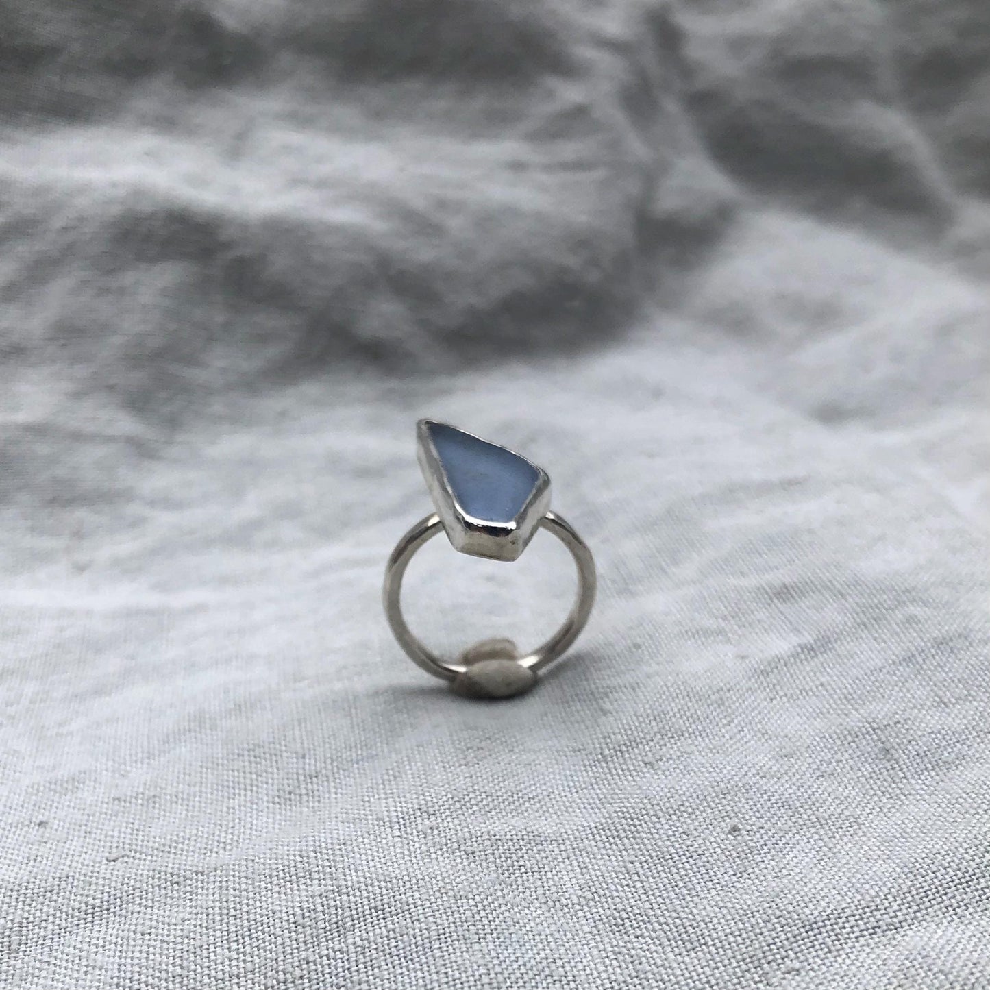 Light blue sea glass ring in argentium sterling silver // Geometric sea glass ring // Found beach glass ring // U.S. size 6 3/4