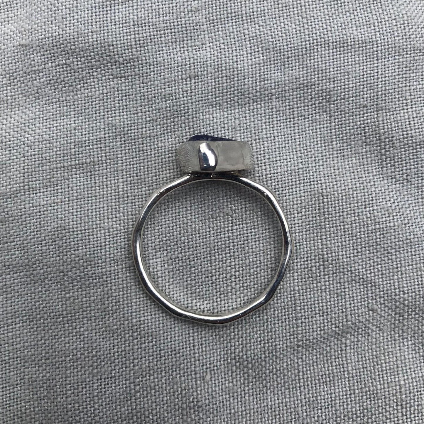 Electric blue sea glass ring in argentium sterling silver // Found beach glass ring // U.S. size 7 1/2