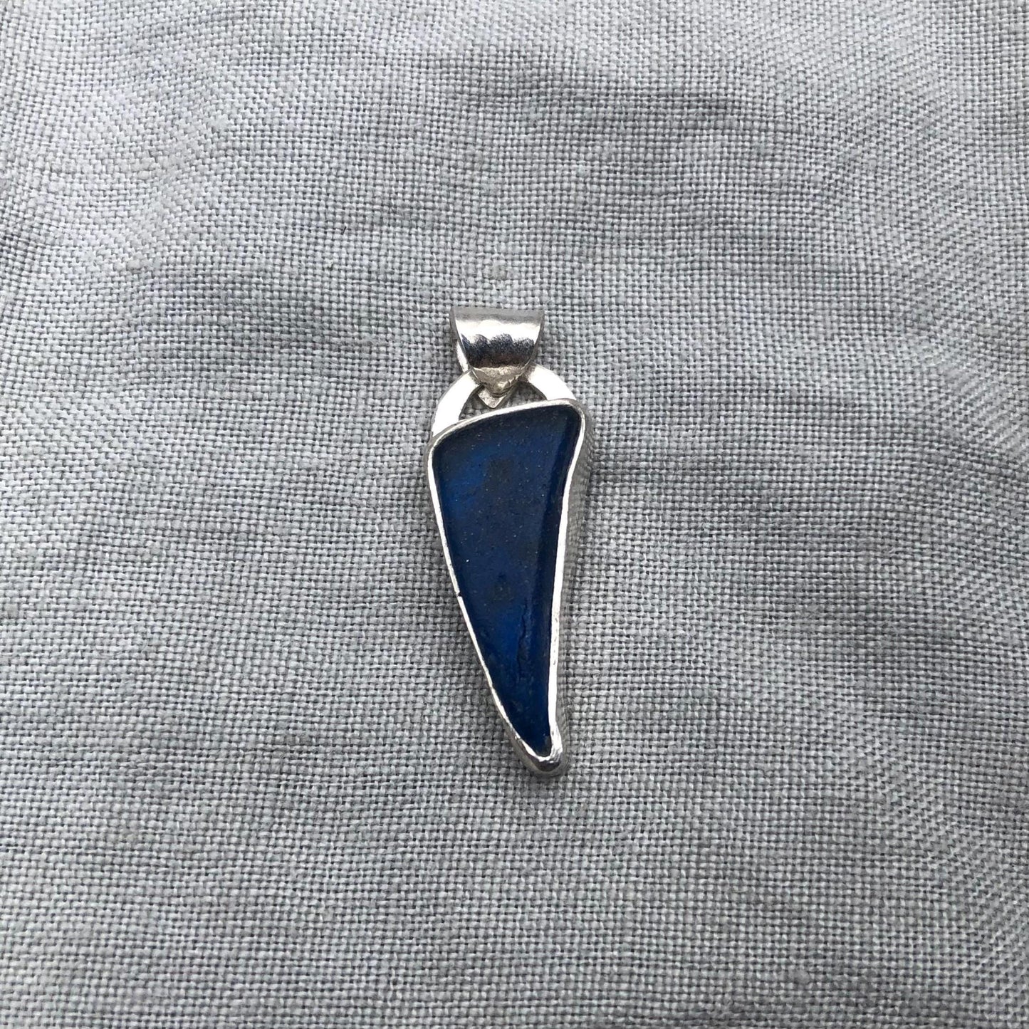 Teal blue sea glass pendant in argentium sterling silver // Found beach glass pendant