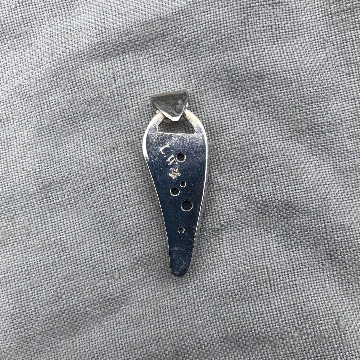 Teal blue sea glass pendant in argentium sterling silver // Found beach glass pendant