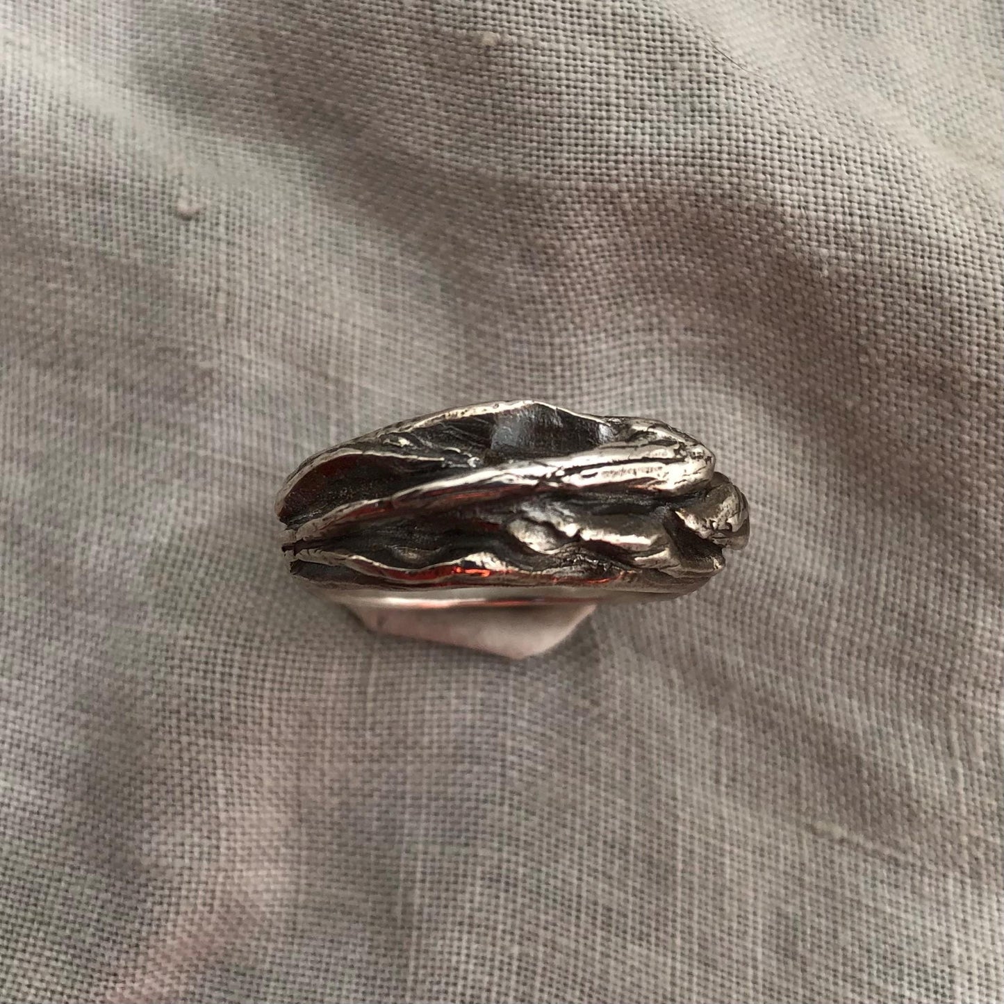 Cedar bark textured ring in argentium sterling silver // Intricate cast ring // Tree bark ring // U.S. size 9